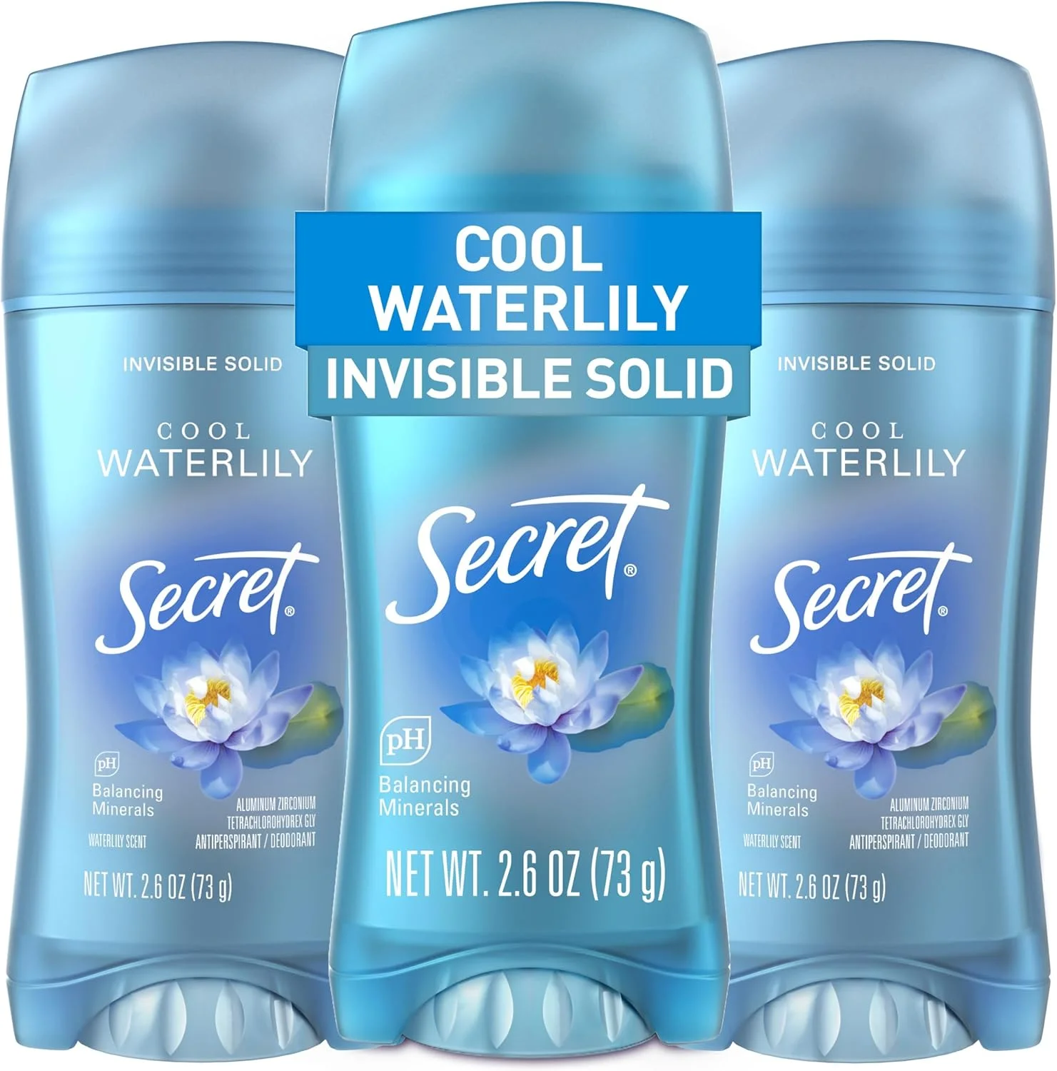 دئودورانت ضد تعریق زنانه سکرت فرش، محافظت 72 ساعته در برابر عرق و بو، طراوت فوری و ملایم، مواد معدنی متعادل کننده PH، جامد نامرئی، رایحه نیلوفر آبی خنک، 74 گرم (بسته 3 عددی)