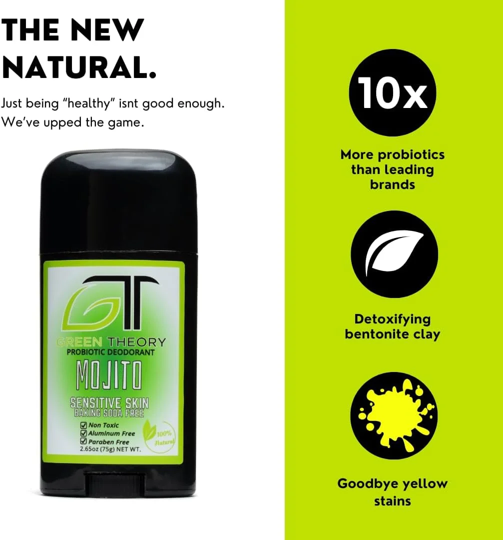 دئودورانت پروبیوتیک طبیعی جی تی گرین تئوری - موهیتو - فاقد جوش شیرین و آلومینیوم، غیر سمی، حاوی منیزیم هیدروکسید، زینک اکسید، ترنج، لیمو ترش، نعناع تند جامد 80 میلی لیتر دئودورانت پروبیوتیک طبیعی جی تی گرین تئوری - موهیتو - فاقد جوش شیرین و آلومینیوم، غیر سمی، حاوی منیزیم هیدروکسید، زینک اکسید، ترنج، لیمو ترش، نعناع تند جامد 80 میلی لیتر