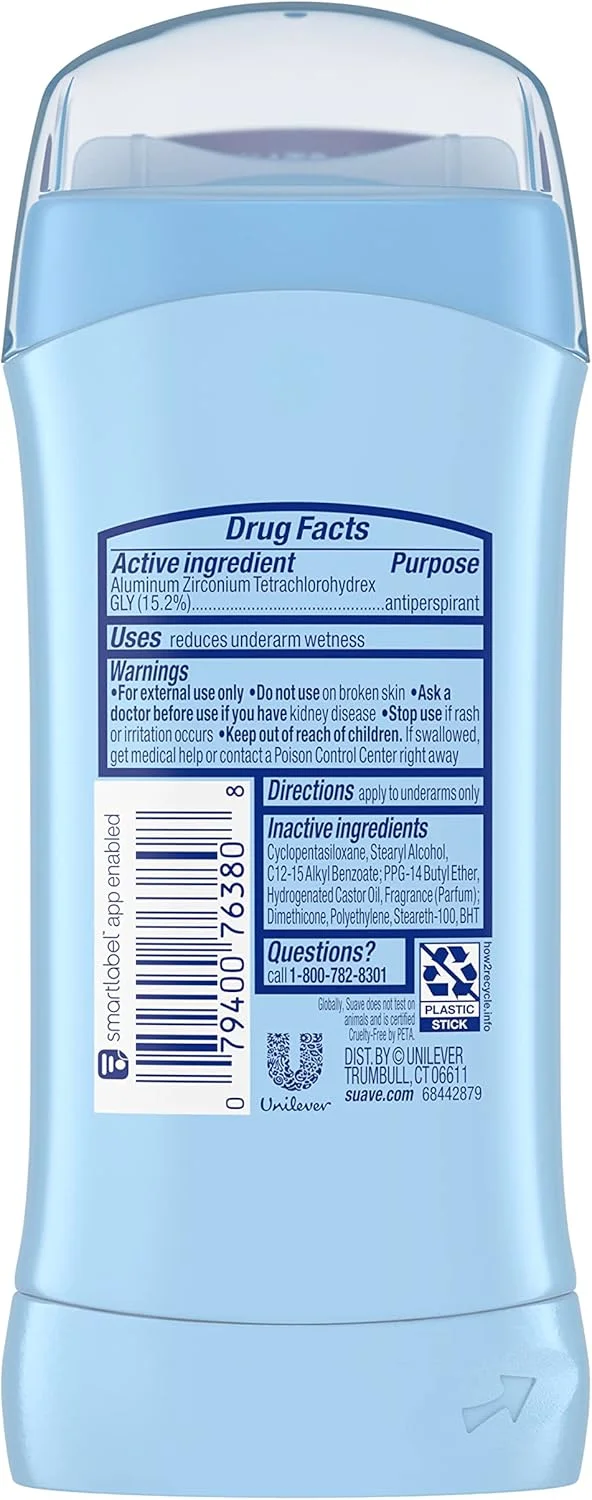 استیک ضد تعریق و دئودورانت زنانه Suave، محافظت 48 ساعته در برابر بو و رطوبت، رایحه پودری، 74 گرم