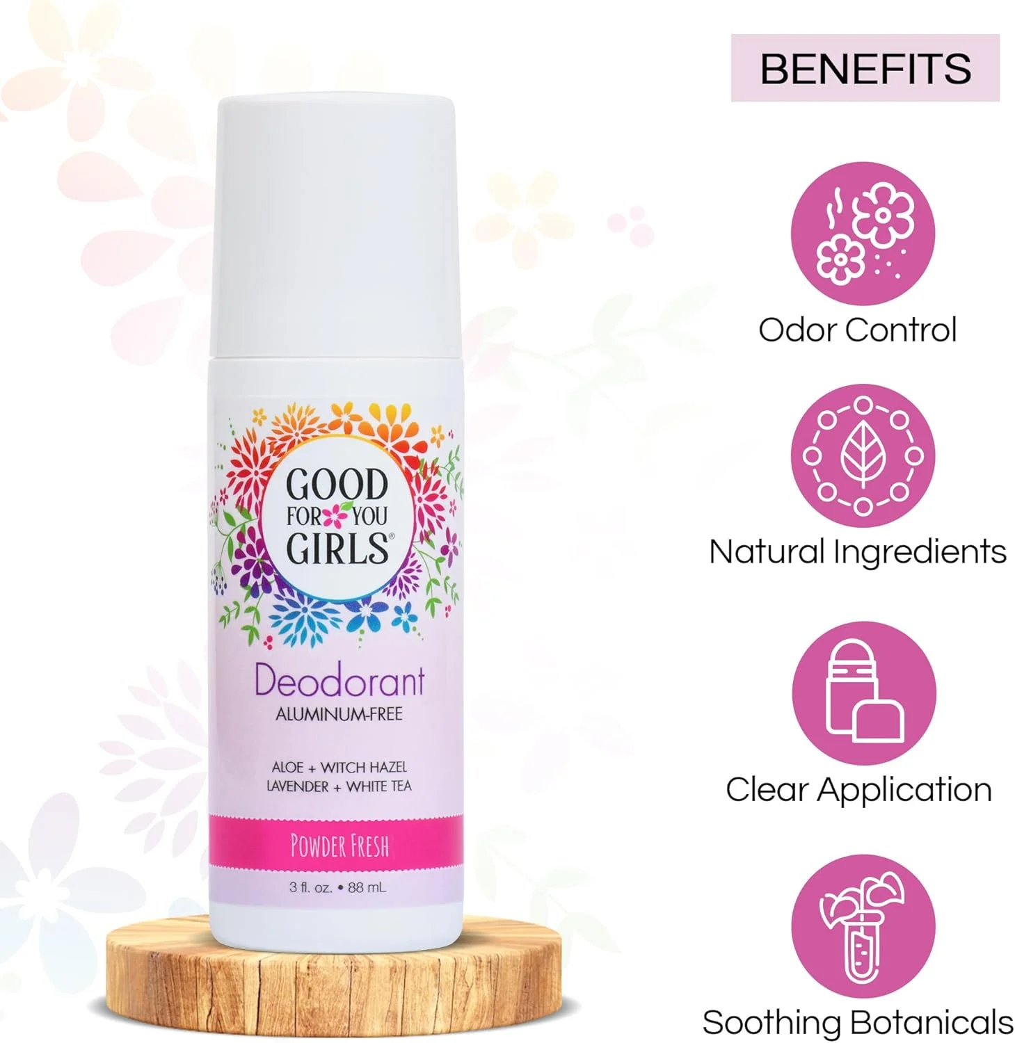 دئودورانت رولی بدون آلومینیوم طبیعی Good For You Girls مناسب کودکان، نوجوانان، وگان (رایحه پودری) (2 عددی)