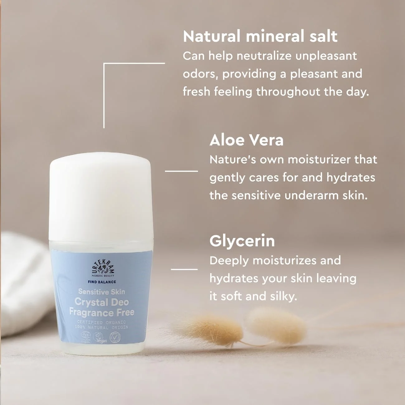 Urtekram - دئودورانت کریستالی بدون عطر Urtekram - 50 میلی لیتر