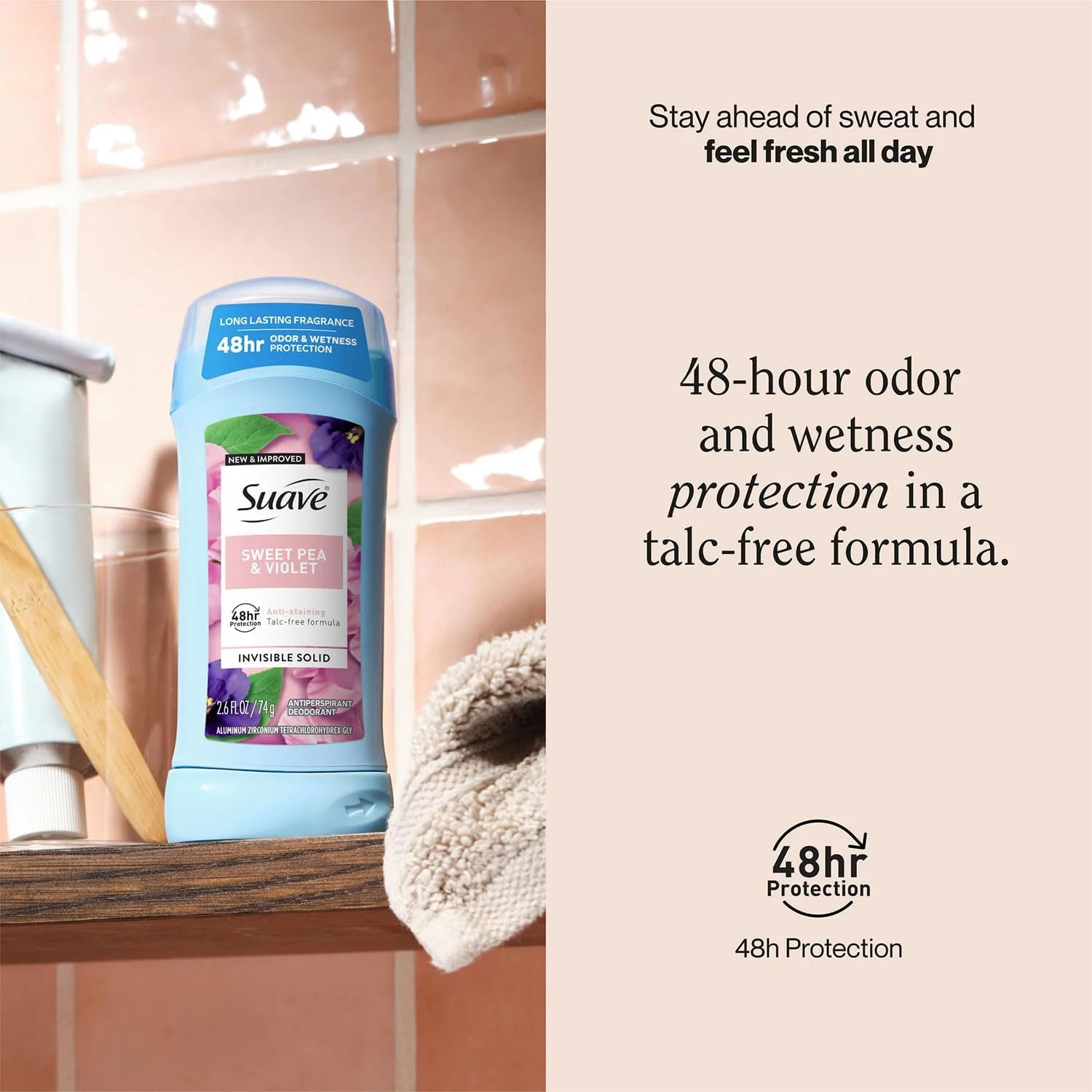 دئودورانت سواو 76 میلی لیتر رایحه نخود شیرین و بنفشه، ضد تعریق 24 ساعته (3 عددی)