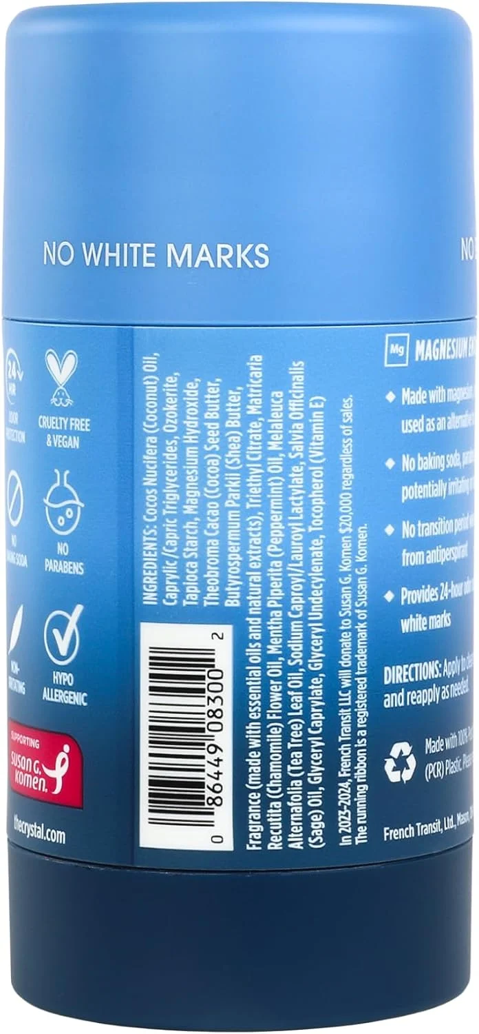 دئودورانت جامد منیزیم کریستال، دئودورانت طبیعی بدون آلومینیوم و غیر تحریک کننده برای آقایان و بانوان، به طور ایمن و موثر با بوی بد مبارزه می کند، بدون جوش شیرین، نمک دریا + مریم گلی، 70 گرم