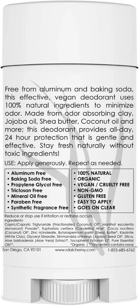 دئودورانت استیکی نیمه جامد بدون عطر 100% طبیعی و ارگانیک R.D. ALCHEMY - بهترین دئودورانت طبیعی برای مردان و زنان - فاقد آلومینیوم، فاقد جوش شیرین و فاقد عطر! دئودورانت استیکی نیمه جامد بدون عطر 100% طبیعی و ارگانیک R.D. ALCHEMY - بهترین دئودورانت طبیعی برای مردان و زنان - فاقد آلومینیوم، فاقد جوش شیرین و فاقد عطر!
