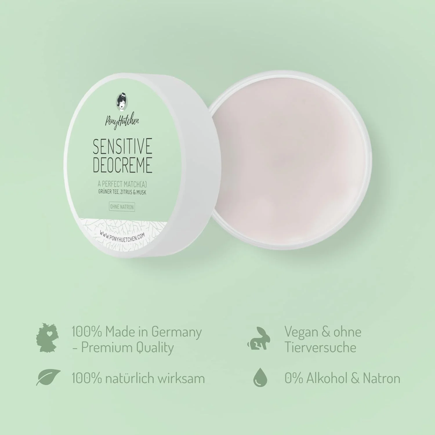 PonyHütchen - Sensitive deodorant cream without soda A Perfect Match(a) - solid deodorant cream soda-free vegan, without aluminium and animal testing - unisex antiperspirant natural cosmetics made in PonyHütchen - Sensitive deodorant cream without soda A Perfect Match(a) - solid deodorant cream soda-free vegan, without aluminium and animal testing - unisex antiperspirant natural cosmetics made in