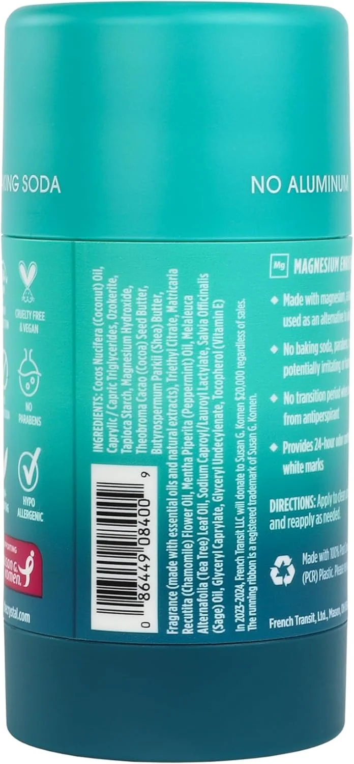 دئودورانت جامد منیزیم کریستال، دئودورانت طبیعی بدون آلومینیوم و غیر تحریک کننده برای آقایان و بانوان، به طور ایمن و موثر با بوی بد مبارزه می کند، بدون جوش شیرین، خیار + نعناع، 70 گرم (بسته 2 عددی)