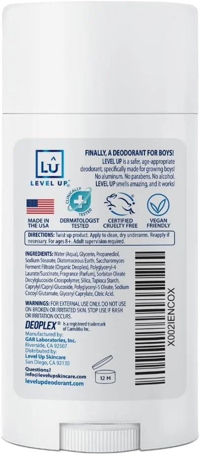 دئودورانت پسرانه Level Up: بدون آلومینیوم، بدون الکل، بدون پارابن، محافظت 24 ساعته در برابر بو، رایحه تمیز و تازه، مناسب کودکان و نوجوانان، ساخت ایالات متحده آمریکا دئودورانت پسرانه Level Up: بدون آلومینیوم، بدون الکل، بدون پارابن، محافظت 24 ساعته در برابر بو، رایحه تمیز و تازه، مناسب کودکان و نوجوانان، ساخت ایالات متحده آمریکا