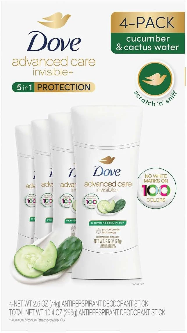استیک ضد تعریق و خوشبو کننده داو Advanced Care Invisible+، خیار و آب کاکتوس، 74 گرم، بسته 4 عددی