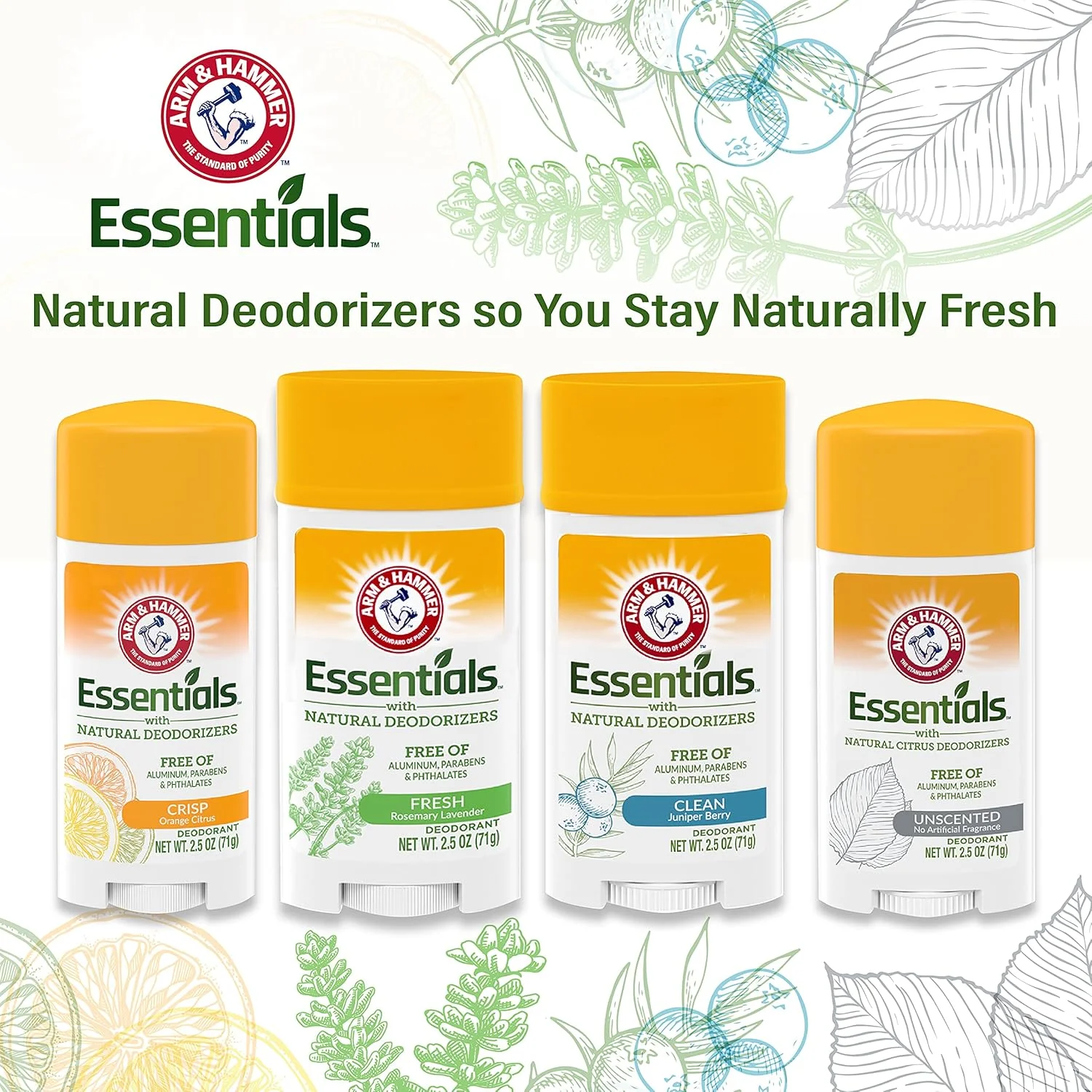 دئودورانت جامد بدون رایحه آرم اند همر Essentials، 71 گرم (بسته 12 عددی)