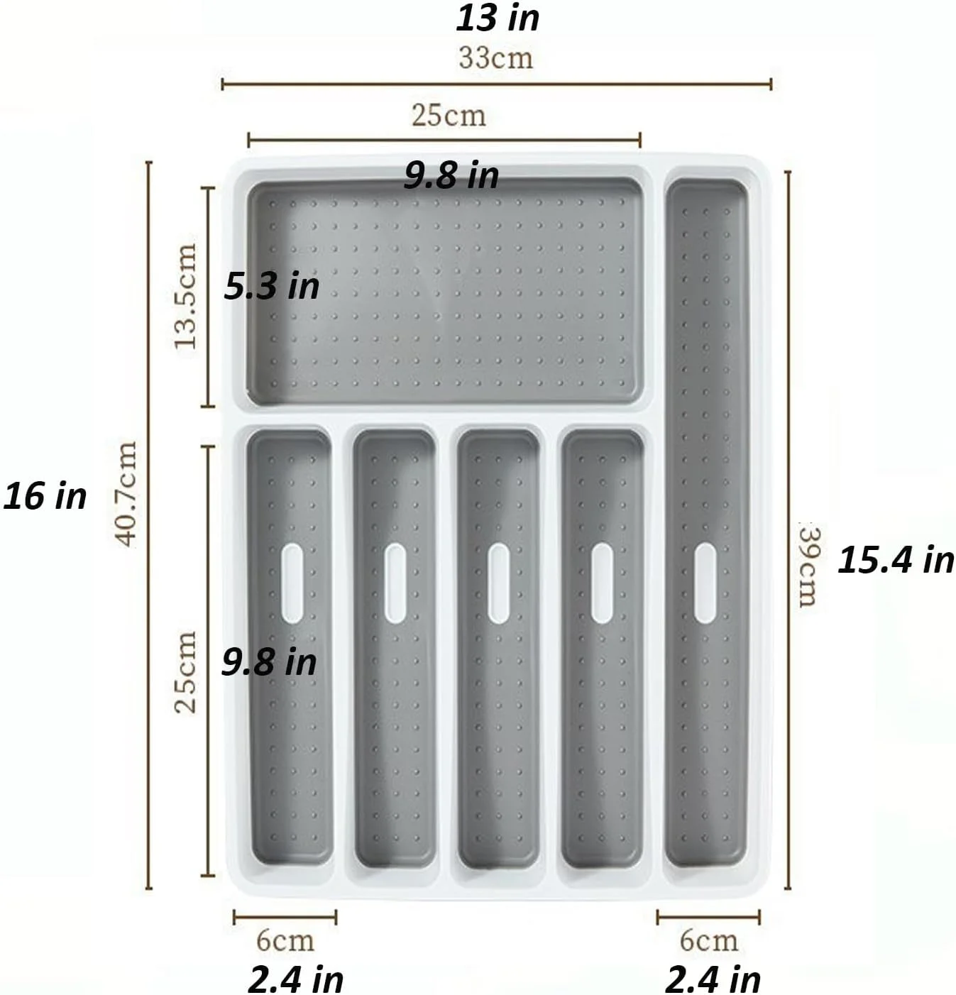 جا قاشقی کشویی آشپزخانه، سینی پلاستیکی تقسیم شده به 6 قسمت با روکش ضد لغزش TPR، نظم دهنده کشو برای نگهداری столовые приборы آشپزخانه