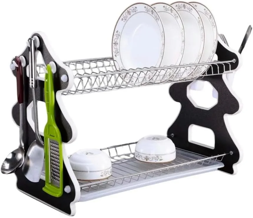 آبچکان دو طبقه استیل کروم اندود شده بادوام Sanan – قفسه چند منظوره برای سازماندهی ظروف و کارد و چنگال – آبچکان سینک ظرفشویی سنگین با سینی تخلیه برای خشک کردن و نگهداری کارآمد