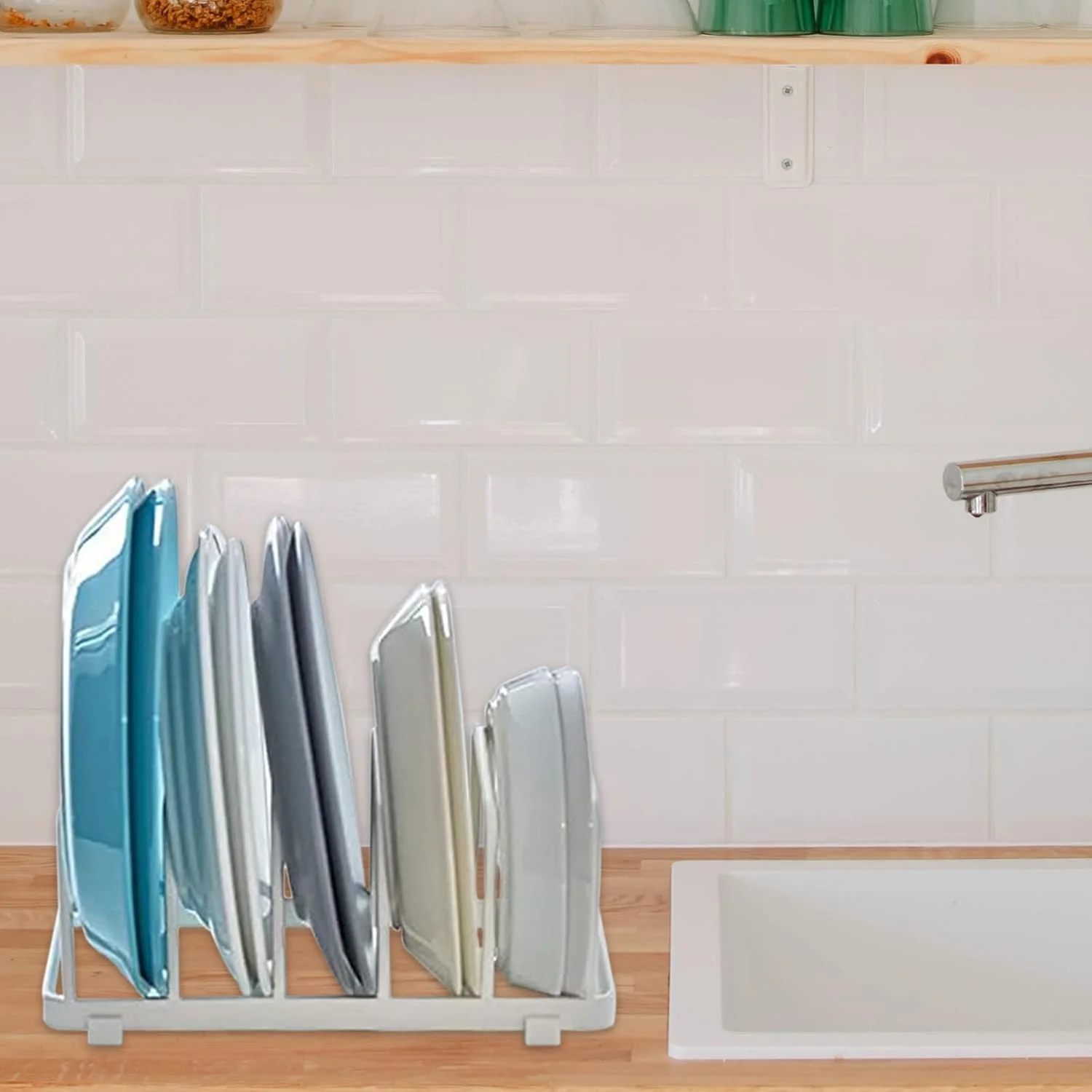 ارگانایزر قفسه نگهداری ظروف فلزی ساگرینی، قفسه تخته برش، 24x10x10 سانتی متر، مشکی، مدرن، سفید، قفسه نگهداری آشپزخانه، استند چند منظوره، سازماندهی آشپزخانه