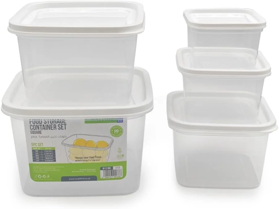 ظروف پلاستیکی درب دار رویال فورد مدل RF12189، بسته 5 عددی، مناسب برای نگهداری مواد غذایی در آشپزخانه، یخچال، کابینت، کمد، قابل استفاده در مایکروویو