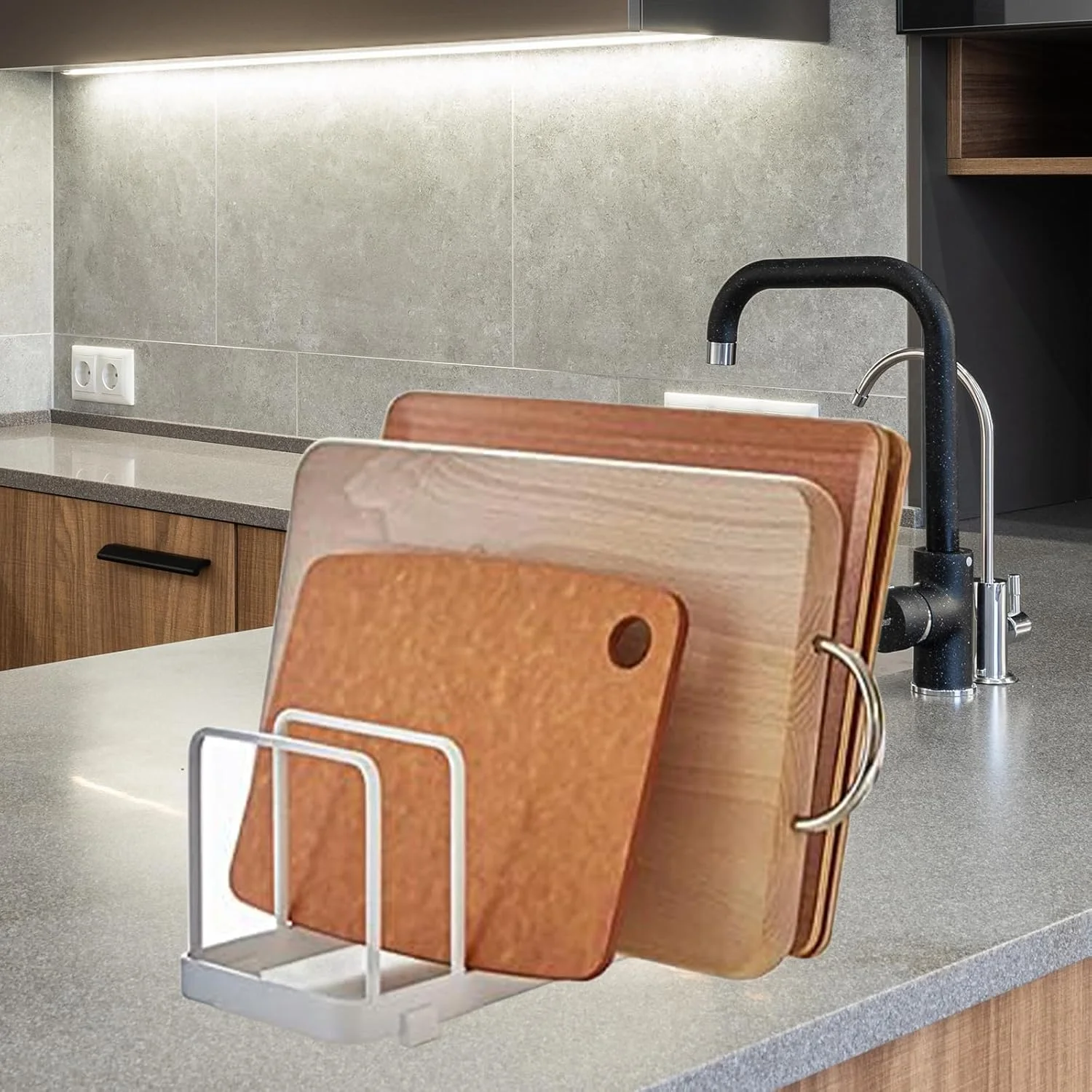 ارگانایزر قفسه نگهداری ظروف فلزی ساگرینی، قفسه تخته برش، 24x10x10 سانتی متر، مشکی، مدرن، سفید، قفسه نگهداری آشپزخانه، استند چند منظوره، سازماندهی آشپزخانه