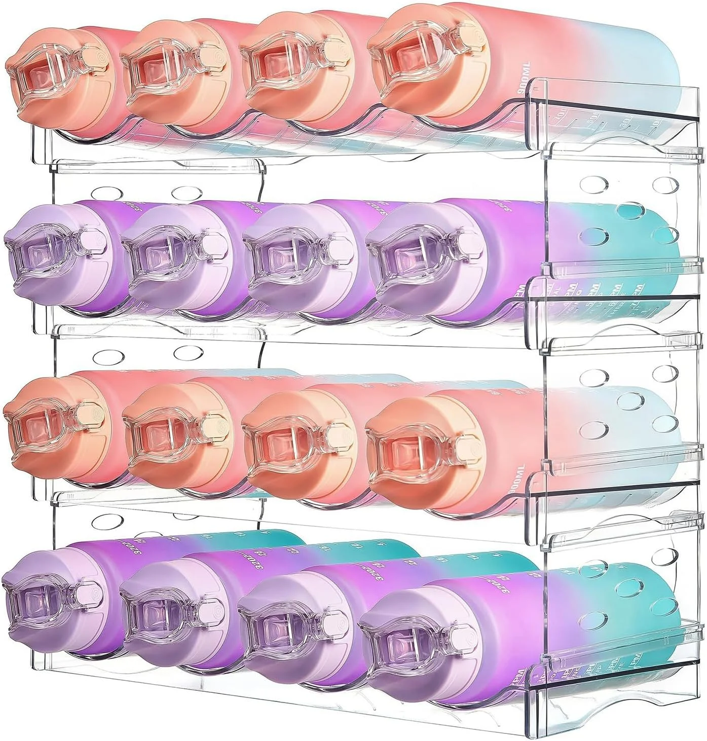 نگهدارنده بطری آب قابل انباشت Rouny برای کابینت، قفسه نگهداری بطری آب، سازمان دهنده و نگهداری انبار آشپزخانه قابل انباشت، سازمان دهنده و نگهداری آشپزخانه، قفسه های شراب، نگهدارنده 16 بطری