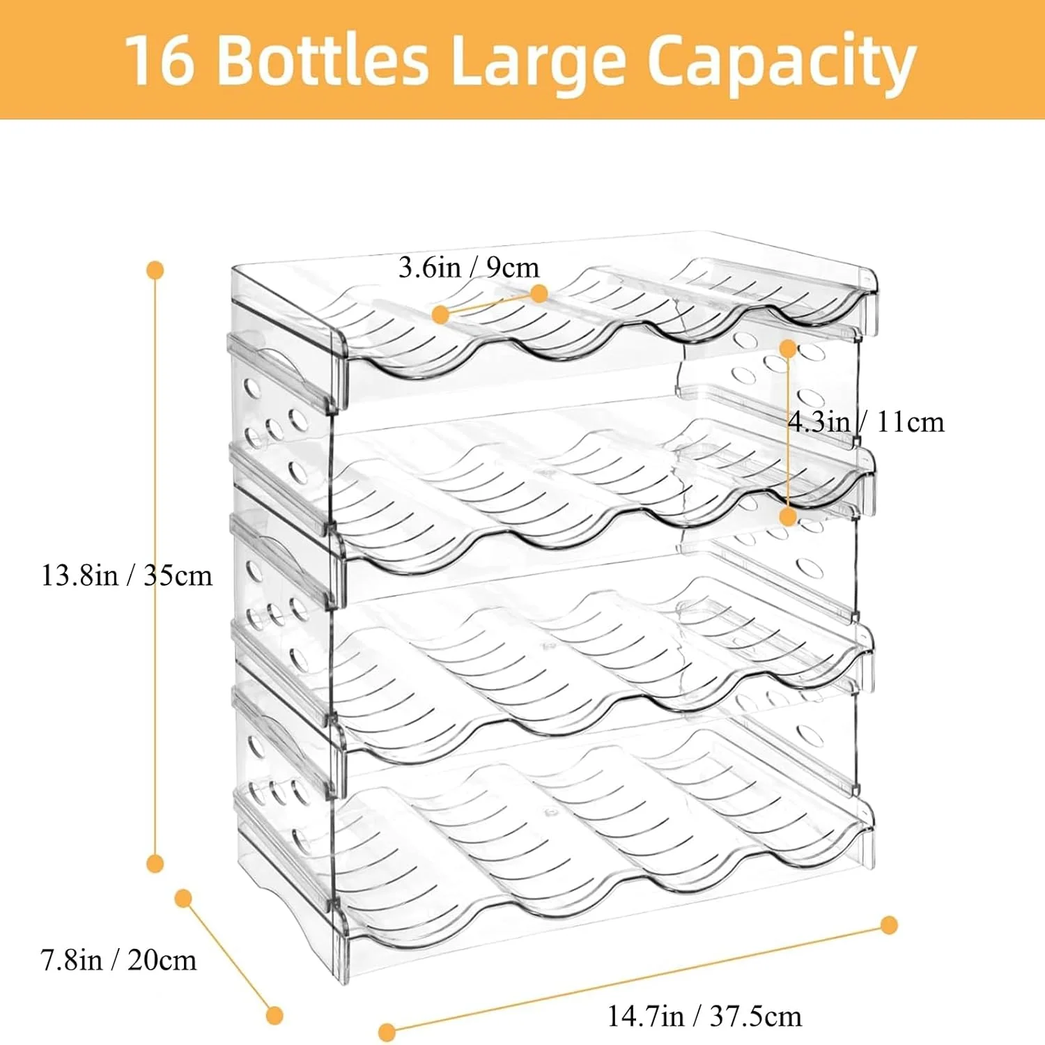 نگهدارنده بطری آب قابل انباشت Rouny برای کابینت، قفسه نگهداری بطری آب، سازمان دهنده و نگهداری انبار آشپزخانه قابل انباشت، سازمان دهنده و نگهداری آشپزخانه، قفسه های شراب، نگهدارنده 16 بطری