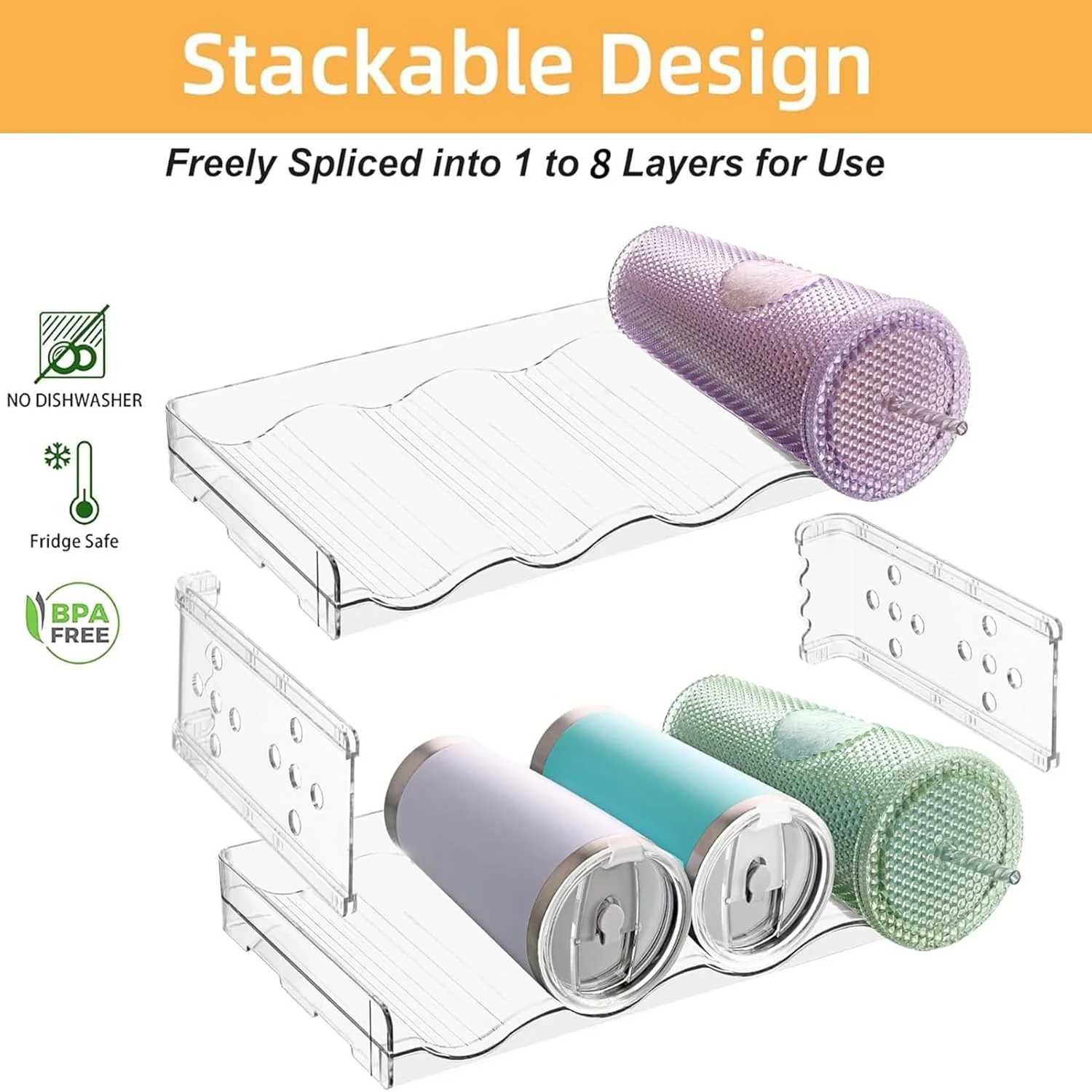 نگهدارنده بطری آب قابل انباشت Rouny برای کابینت، قفسه نگهداری بطری آب، سازمان دهنده و نگهداری انبار آشپزخانه قابل انباشت، سازمان دهنده و نگهداری آشپزخانه، قفسه های شراب، نگهدارنده 16 بطری