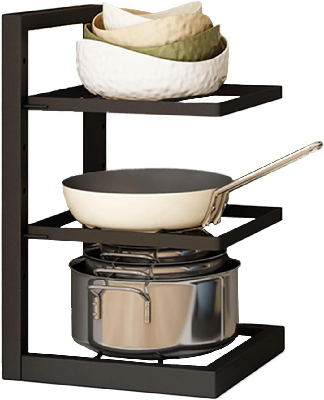 سازمان دهنده قابلمه و تابه آشپزخانه ROUNY برای کابینت، قفسه تابه 3 طبقه سنگین، قفسه فلزی قابل تنظیم تابه و نگهدارنده درب قابلمه برای سازمان دهنده ها و نگهداری آشپزخانه