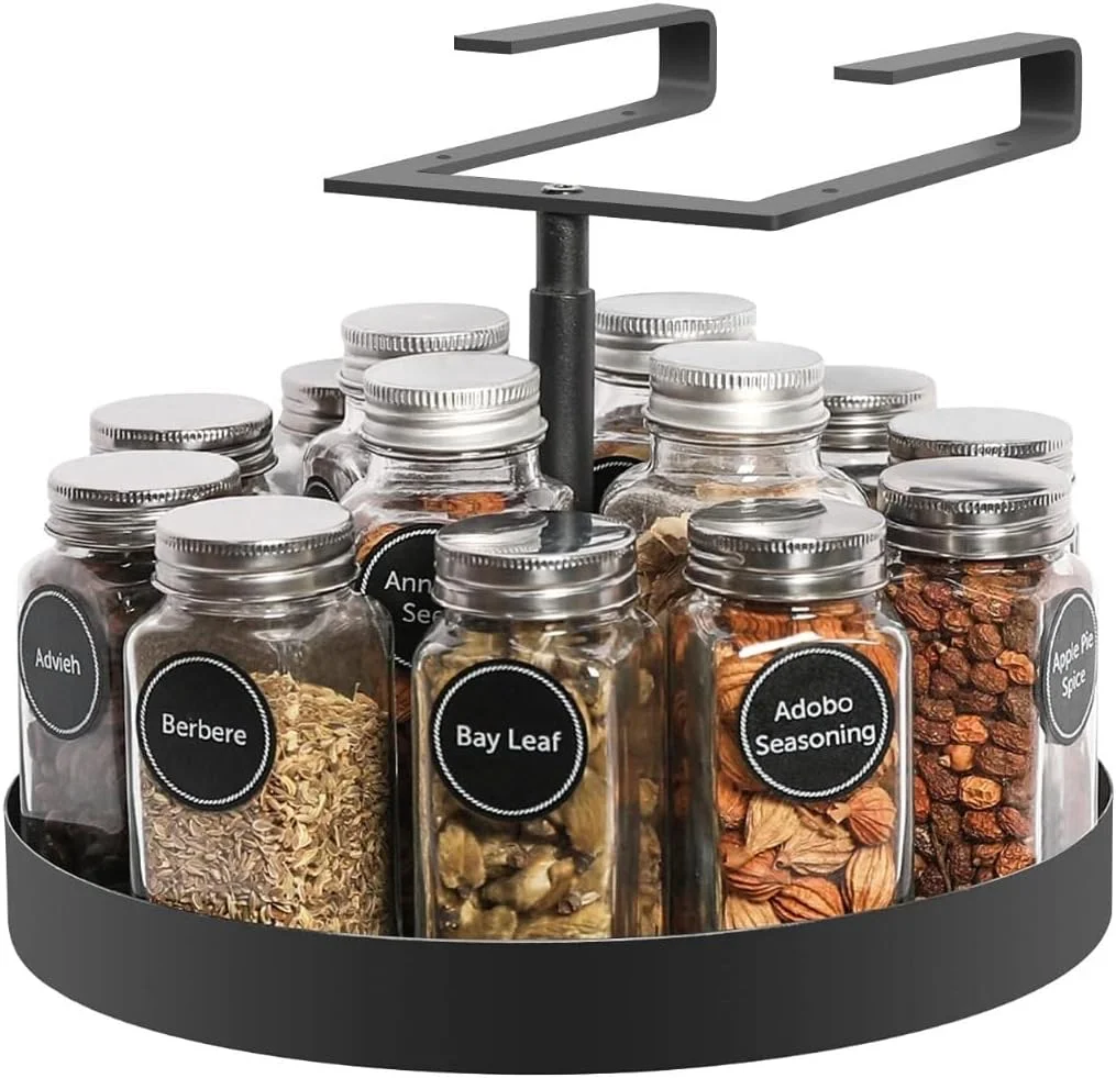 نگهدارنده آویز گردان Lazy Susan، قفسه ادویه چرخشی چوبی آویز، سازمان دهنده و ذخیره ساز، مناسب برای کابینت آشپزخانه