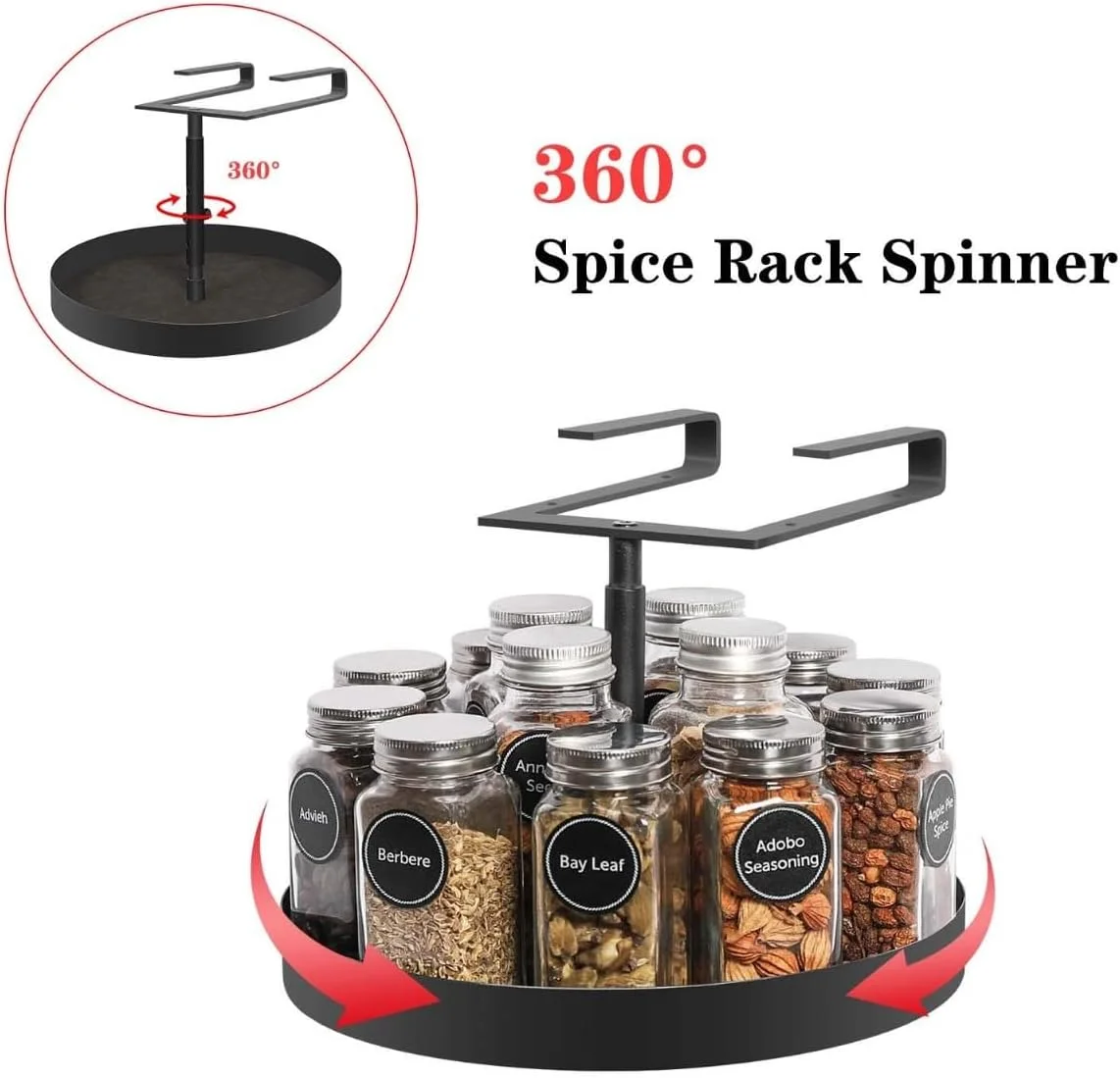 نگهدارنده آویز گردان Lazy Susan، قفسه ادویه چرخشی چوبی آویز، سازمان دهنده و ذخیره ساز، مناسب برای کابینت آشپزخانه