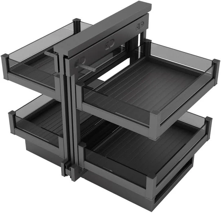 آرگنایزر کابینت کنج کور RGSGZCO، دارای 4 سبد آلومینیومی، فضای ذخیره سازی بزرگ آشپزخانه، چرخش روان، ارتفاع قابل تنظیم، چپ یا راست، ظرفیت وزنی 80 کیلوگرم