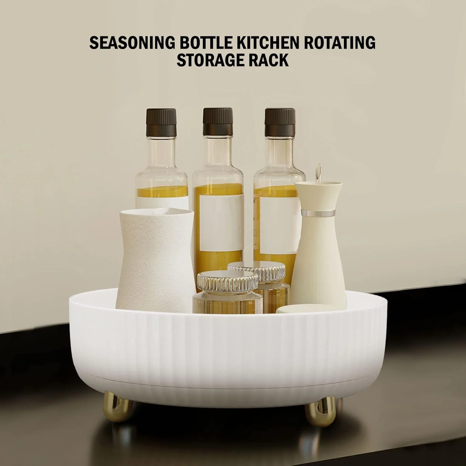 قفسه چرخشی 360 درجه، ضد لغزش و پایدار، چند منظوره، ساخته شده از مواد PP، بافت دار با بافت برجسته، برای میز آشپزخانه، پیشخوان، (سفید)