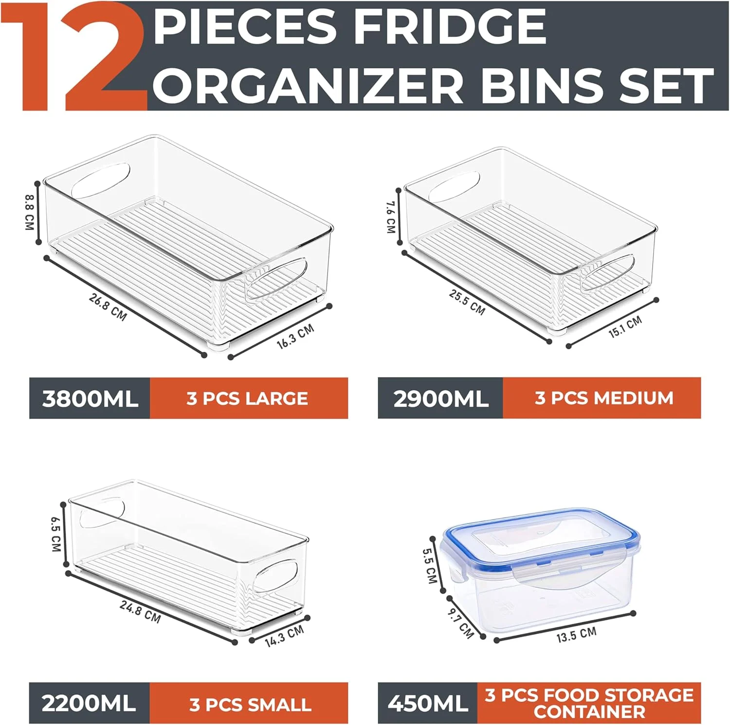 مجموعه 12 عددی نظم دهنده و استاكر یخچال RFAQK، ظروف - نظم دهنده انبار یخچال - ظروف نگهداری مواد غذایی آشپزخانه برای نگهداری و نظم دهی یخچال - ظروف پلاستیکی شفاف برای