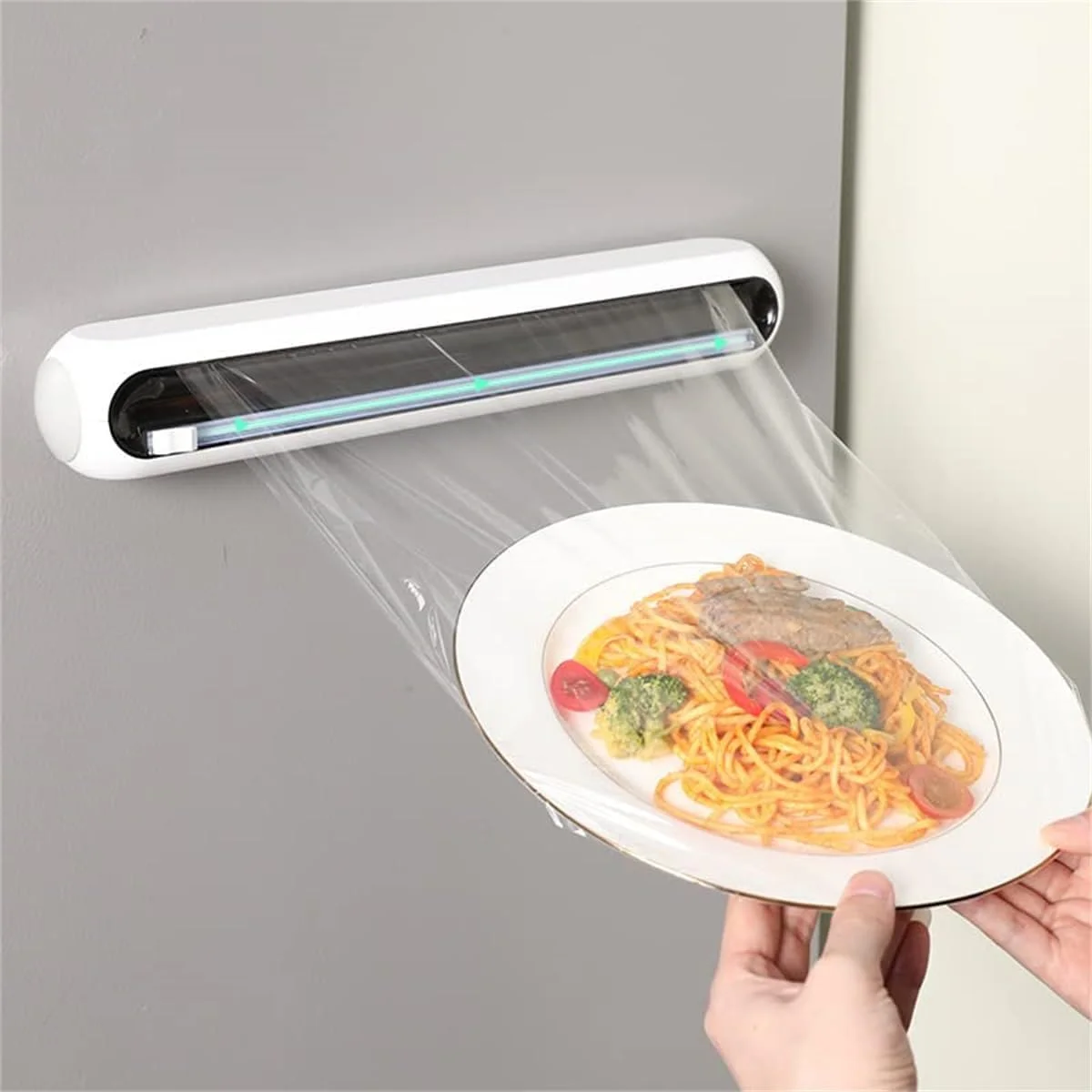 نگهدارنده روکش پلاستیکی آشپزخانه قابل استفاده مجدد با برش کشویی، فنجان مکش مغناطیسی، قفسه نگهداری خانگی برای فیلم چسبنده و فویل قلع، استفاده آسان و صرفه جویی در فضا