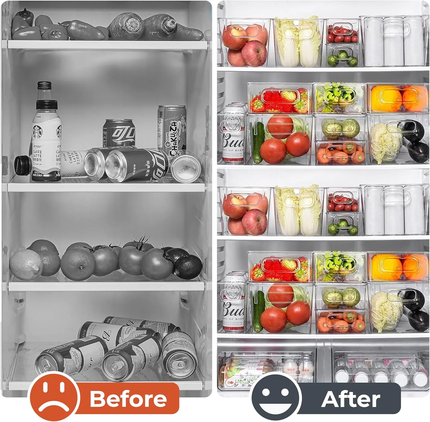 مجموعه 12 عددی نظم دهنده و استاكر یخچال RFAQK، ظروف - نظم دهنده انبار یخچال - ظروف نگهداری مواد غذایی آشپزخانه برای نگهداری و نظم دهی یخچال - ظروف پلاستیکی شفاف برای