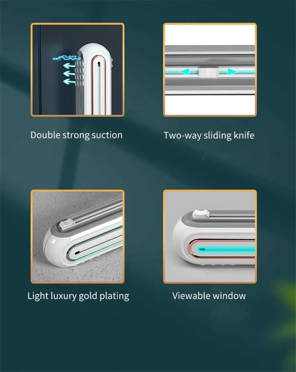 نگهدارنده روکش پلاستیکی آشپزخانه قابل استفاده مجدد با برش کشویی، فنجان مکش مغناطیسی، قفسه نگهداری خانگی برای فیلم چسبنده و فویل قلع، استفاده آسان و صرفه جویی در فضا