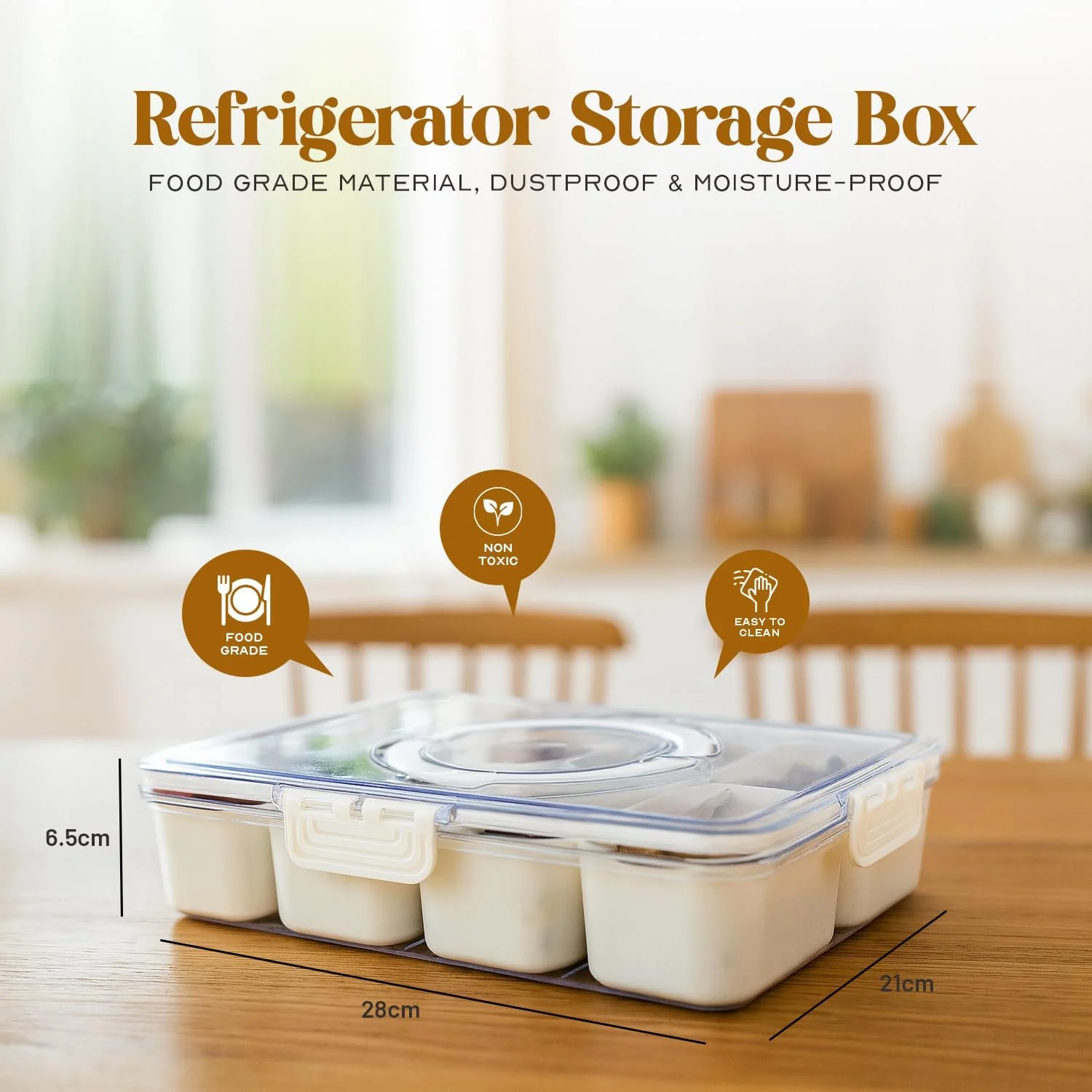 باکس نگهداری مواد غذایی یخچال GOODORA با 8 محفظه، سازمان دهنده یخچال با ظرفیت بزرگ با مهر و موم سیلیکونی، مواد غذایی، ضد گرد و غبار و ضد رطوبت، طراحی کیف دستی قابل حمل، تمیز کردن آسان