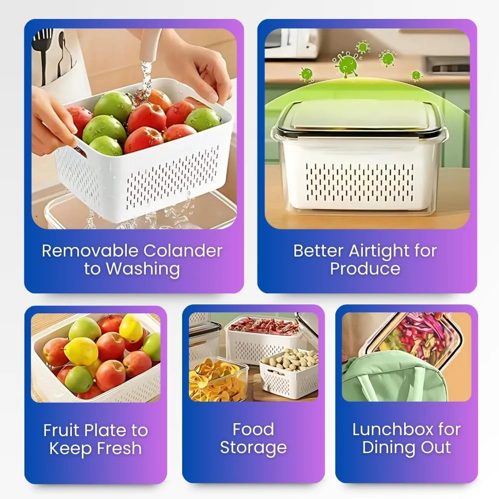 ظروف نگهدارنده مواد غذایی 12 تکه راکسوم، سازمان دهنده یخچال و ظرف تخلیه آب برای میوه ها، سبزیجات، توت ها، کاهو و سالاد | ظروف نگهداری مواد غذایی ضد نشت و هوا با درب و آبکش، فاقد BPA