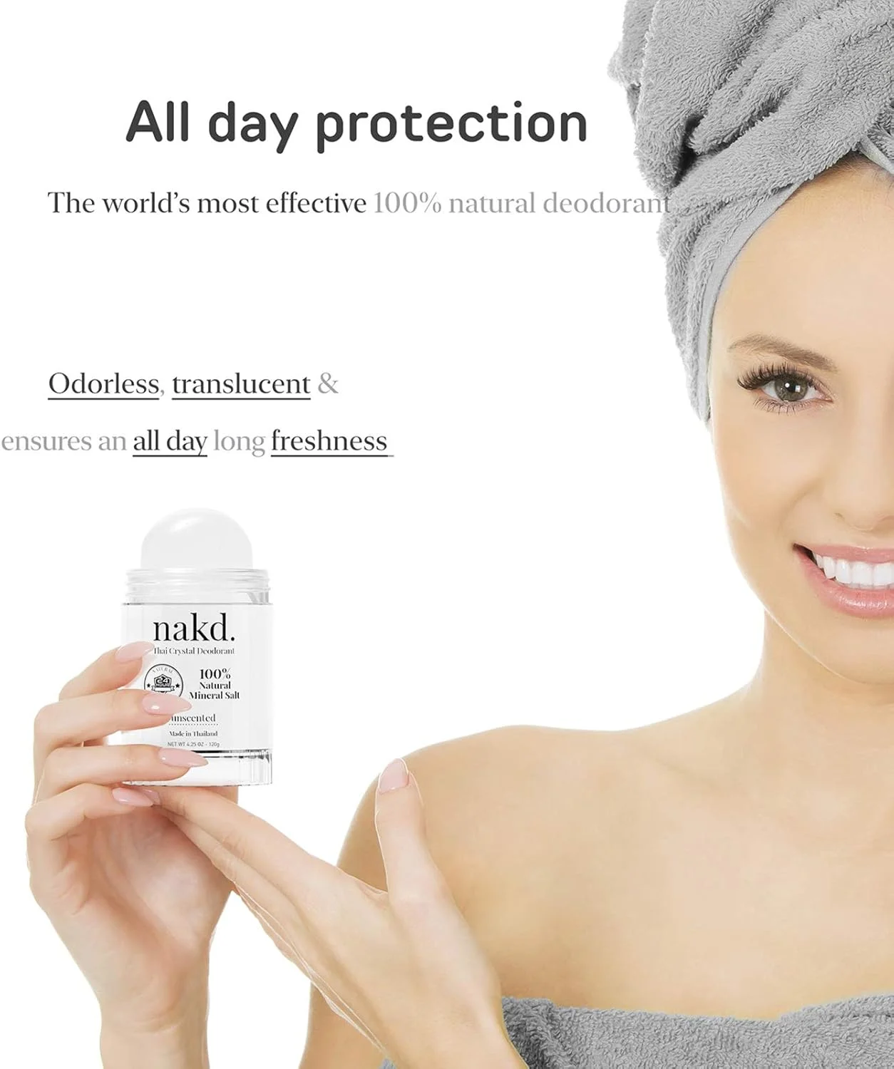 ناکد. سنگ دئودورانت کریستال تایلندی - 2 عدد استیک دئودورانت کریستال نمکی، 120 گرم سایز معمولی + 70 گرم سایز مسافرتی - کاملا طبیعی بدون بو و بدون آلومینیوم برای زنان و مردان