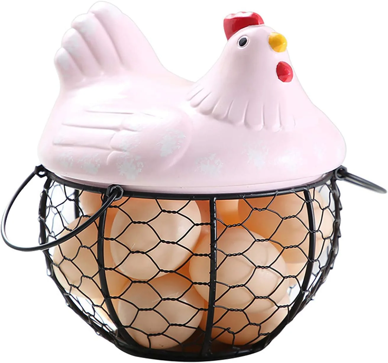 سبد نگهداری تخم مرغ Quietcloud JannahMehr - سبد نگهدارنده تخم مرغ سیمی مرغی ایستاده برای آشپزخانه رومیزی - صورتی