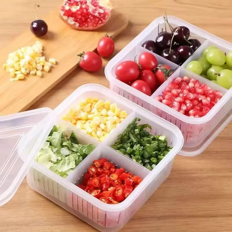 ست 2 عددی ارگانایزر یخچال Premify، ظروف نگهداری میوه و سبزیجات با درب و آبکش برای آشپزخانه | ظرف پلاستیکی بدون BPA، ست نگهدارنده تازه، 4 قسمت در هر جعبه ست 2 عددی ارگانایزر یخچال Premify، ظروف نگهداری میوه و سبزیجات با درب و آبکش برای آشپزخانه | ظرف پلاستیکی بدون BPA، ست نگهدارنده تازه، 4 قسمت در هر جعبه