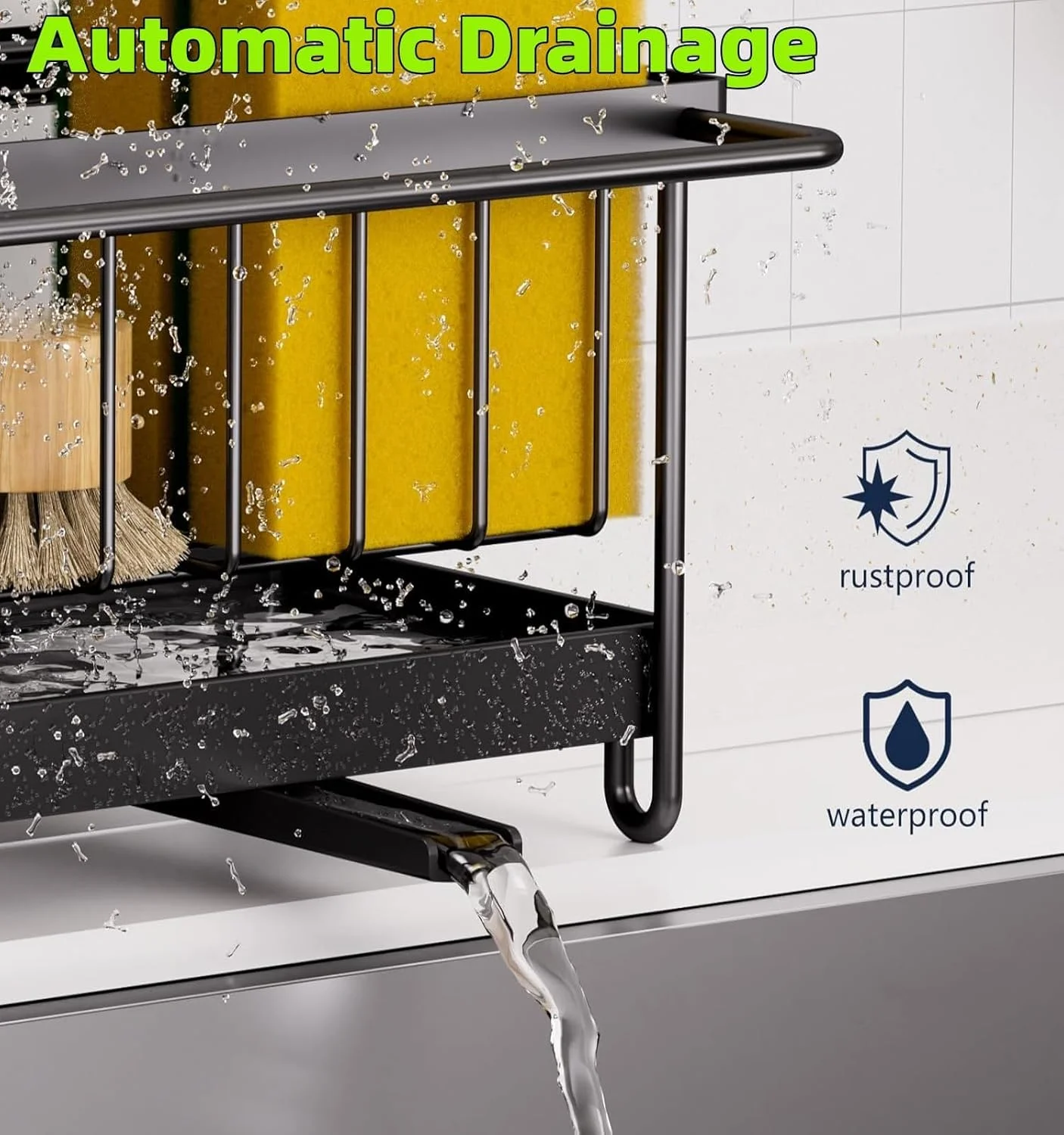 جا اسکاچی و لوازم سینک ظرفشویی پی اچ وای ال اچ وای، نگهدارنده اسکاچ برای سینک ظرفشویی با سینی تخلیه خودکار، آویز دستمال ظرفشویی، استیل ضد زنگ 304