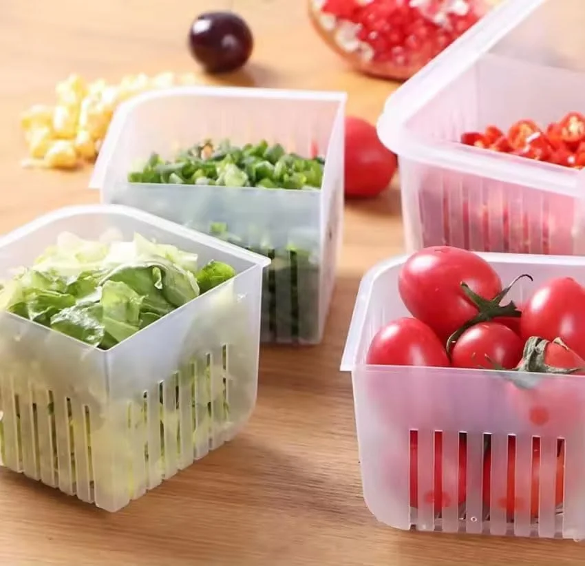 ست 2 عددی ارگانایزر یخچال Premify، ظروف نگهداری میوه و سبزیجات با درب و آبکش برای آشپزخانه | ظرف پلاستیکی بدون BPA، ست نگهدارنده تازه، 4 قسمت در هر جعبه ست 2 عددی ارگانایزر یخچال Premify، ظروف نگهداری میوه و سبزیجات با درب و آبکش برای آشپزخانه | ظرف پلاستیکی بدون BPA، ست نگهدارنده تازه، 4 قسمت در هر جعبه