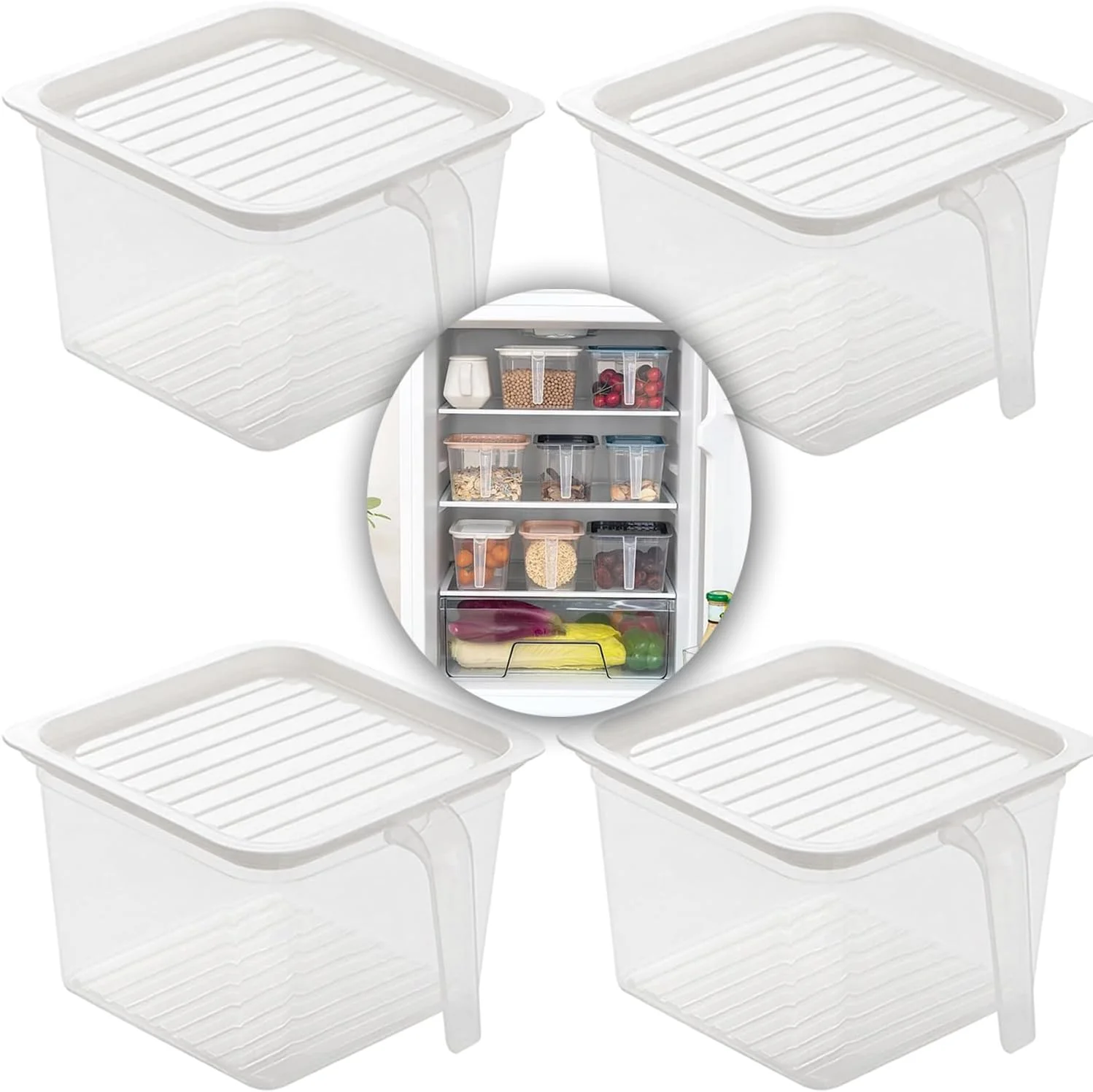 بسته 4 عددی جعبه های نگهداری کوچک Premify با درب، جعبه های نگهداری پلاستیکی قابل چیدن، سازمان دهنده یخچال و آشپزخانه، ظروف نگهداری مواد غذایی