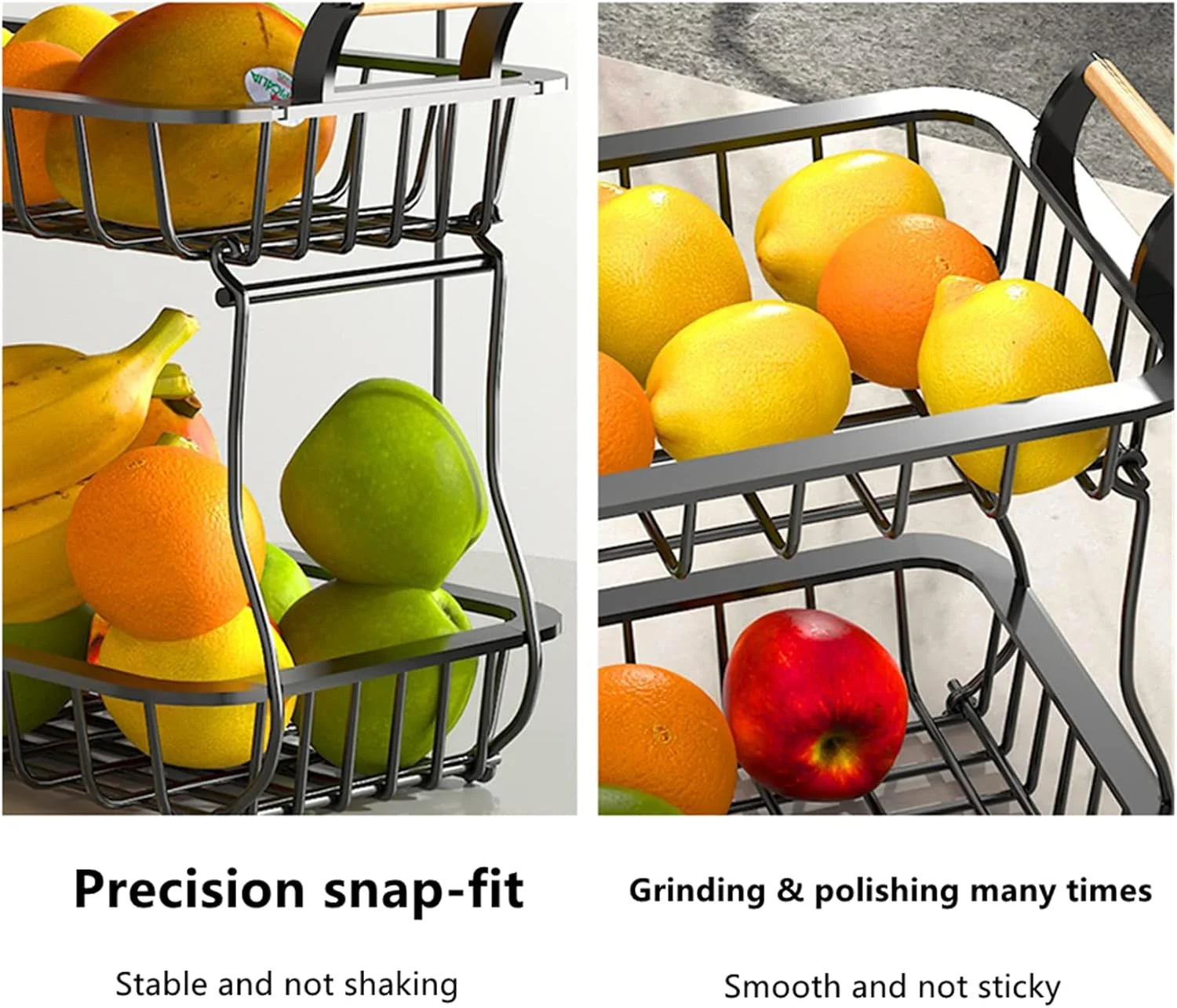 ارگانایزر ذخیره سازی میوه و سبزیجات 2 طبقه POSICHE - جعبه ذخیره سازی آشپزخانه با سبد جداشدنی دو لایه، قفسه برای مصارف خانگی (مشکی) ارگانایزر ذخیره سازی میوه و سبزیجات 2 طبقه POSICHE - جعبه ذخیره سازی آشپزخانه با سبد جداشدنی دو لایه، قفسه برای مصارف خانگی (مشکی)