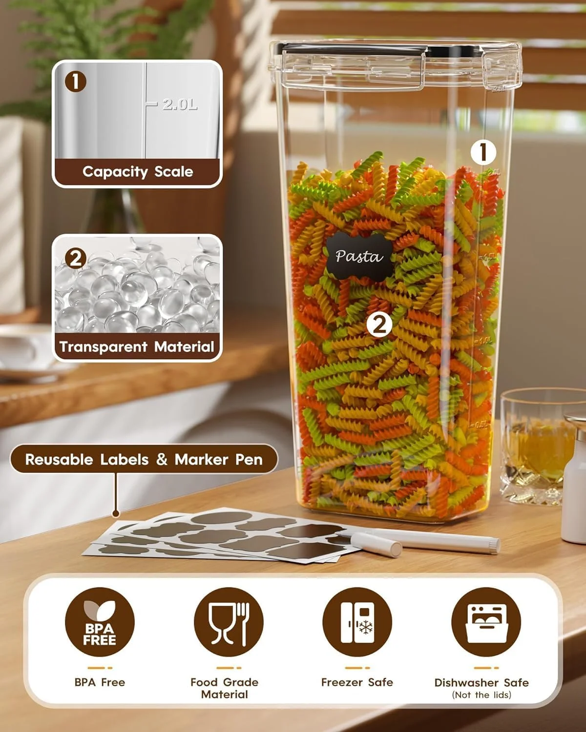 ست 15 تایی ظروف نگهداری مواد غذایی Premify با درب های محکم، ظروف پلاستیکی بدون BPA برای غلات، آرد، شکر، سازماندهی و نگهداری مواد غذایی در آشپزخانه (مشکی) ست 15 تایی ظروف نگهداری مواد غذایی Premify با درب های محکم، ظروف پلاستیکی بدون BPA برای غلات، آرد، شکر، سازماندهی و نگهداری مواد غذایی در آشپزخانه (مشکی)