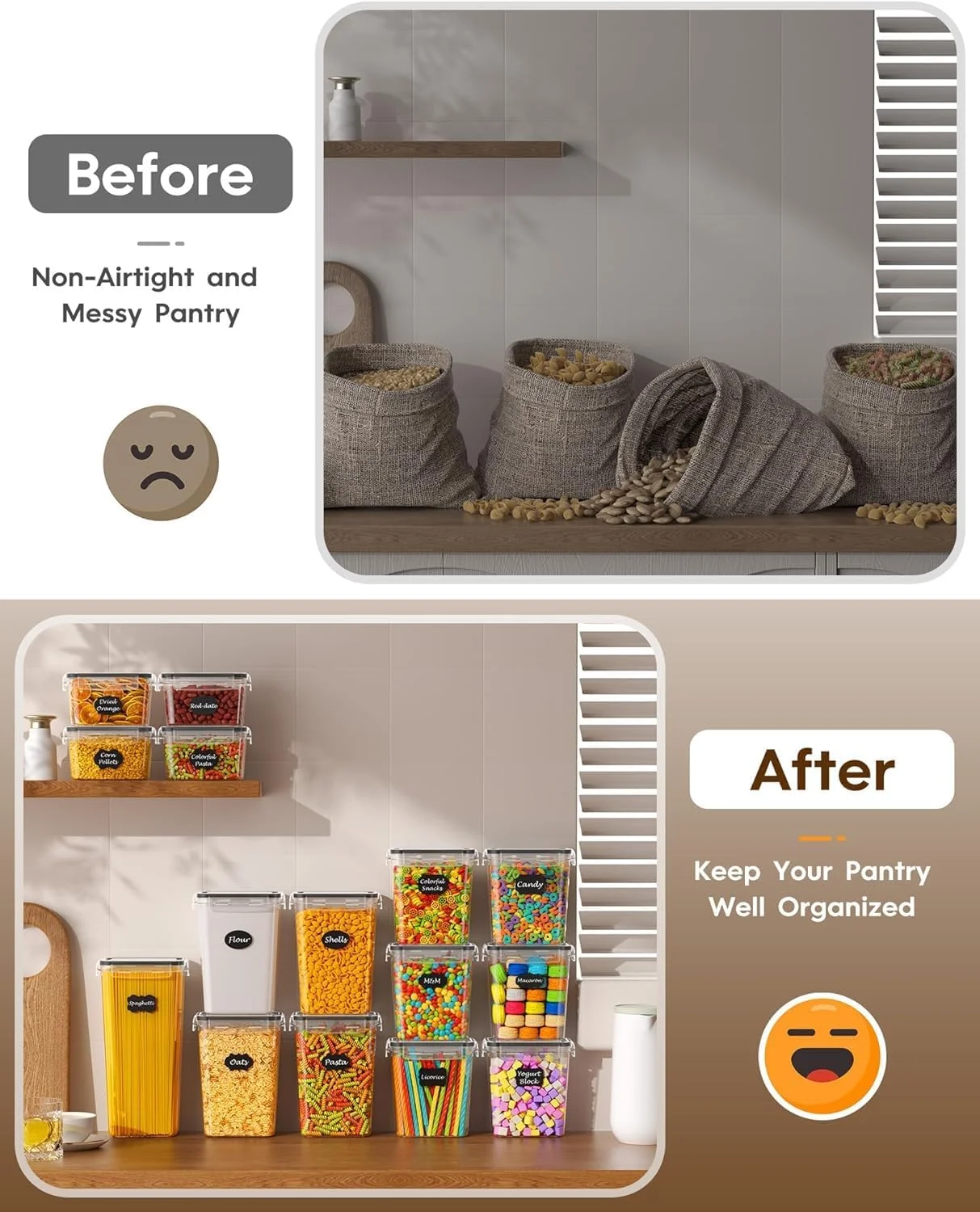 ست 15 تایی ظروف نگهداری مواد غذایی Premify با درب های محکم، ظروف پلاستیکی بدون BPA برای غلات، آرد، شکر، سازماندهی و نگهداری مواد غذایی در آشپزخانه (مشکی) ست 15 تایی ظروف نگهداری مواد غذایی Premify با درب های محکم، ظروف پلاستیکی بدون BPA برای غلات، آرد، شکر، سازماندهی و نگهداری مواد غذایی در آشپزخانه (مشکی)