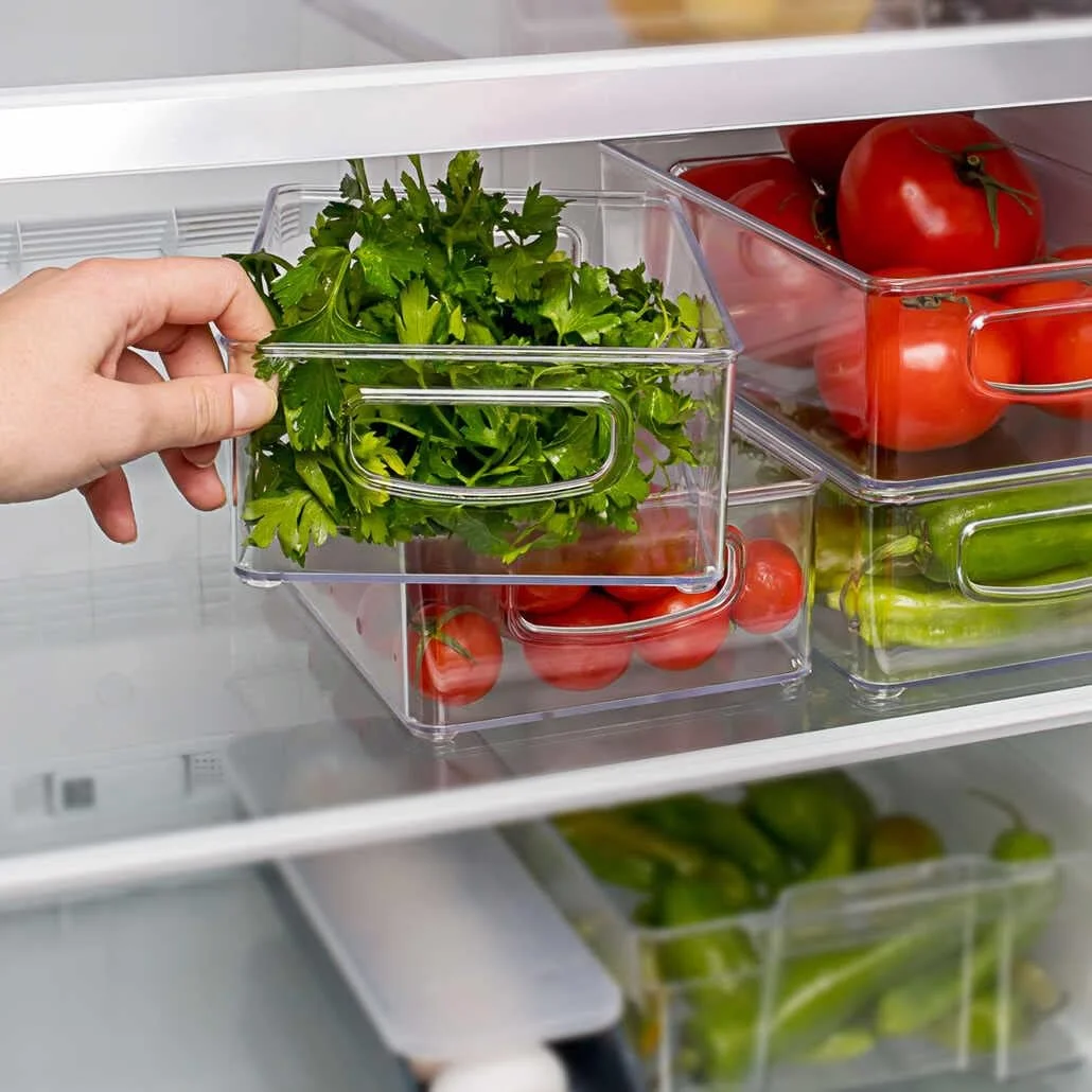 محفظه نگهداری یخچال Porsima ORGANiZERS، ظرف نگهداری قابل انباشت با دستگیره، محفظه شفاف بدون BPA برای آشپزخانه و یخچال، سازماندهی کاربردی برای آشپزخانه، ORG-34