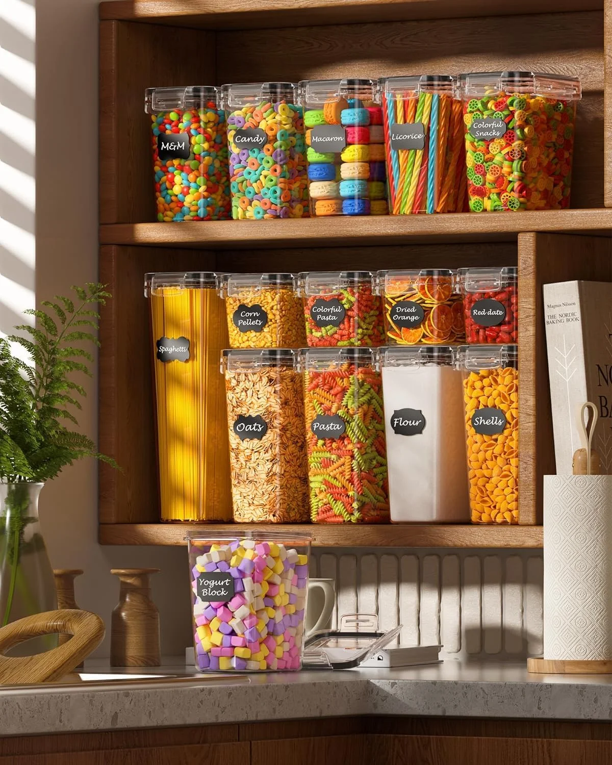 ست 15 تایی ظروف نگهداری مواد غذایی Premify با درب های محکم، ظروف پلاستیکی بدون BPA برای غلات، آرد، شکر، سازماندهی و نگهداری مواد غذایی در آشپزخانه (مشکی) ست 15 تایی ظروف نگهداری مواد غذایی Premify با درب های محکم، ظروف پلاستیکی بدون BPA برای غلات، آرد، شکر، سازماندهی و نگهداری مواد غذایی در آشپزخانه (مشکی)