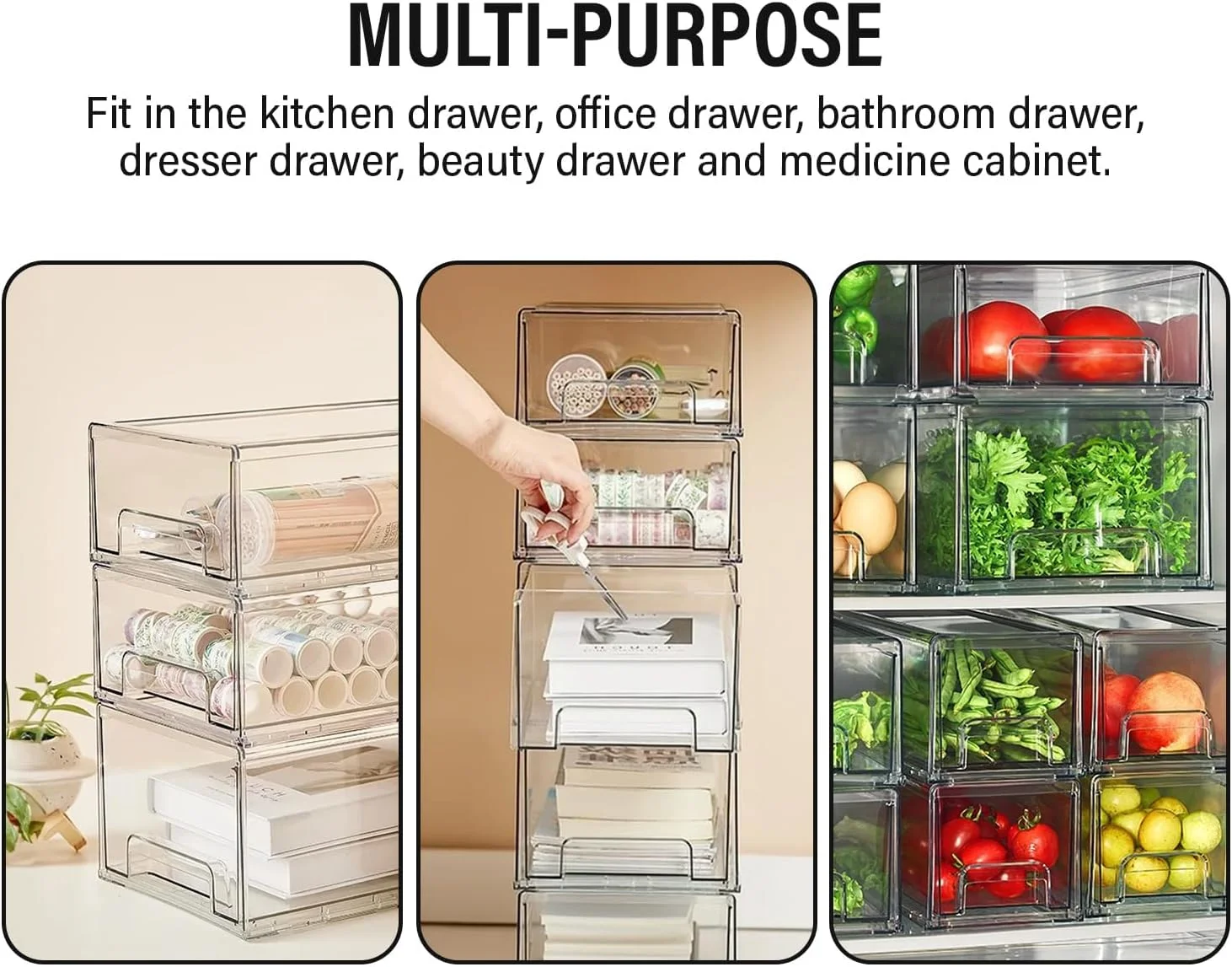 باکس های نظم دهنده کشو پلاستیکی شفاف، بسته 2 عددی باکس نظم دهنده کشو یخچال، ایده آل برای نظم دهی آشپزخانه یا نظم دهی و نگهداری مواد غذایی (کوچک 34.3 X 12.7 X 11.4 سانتی متر)