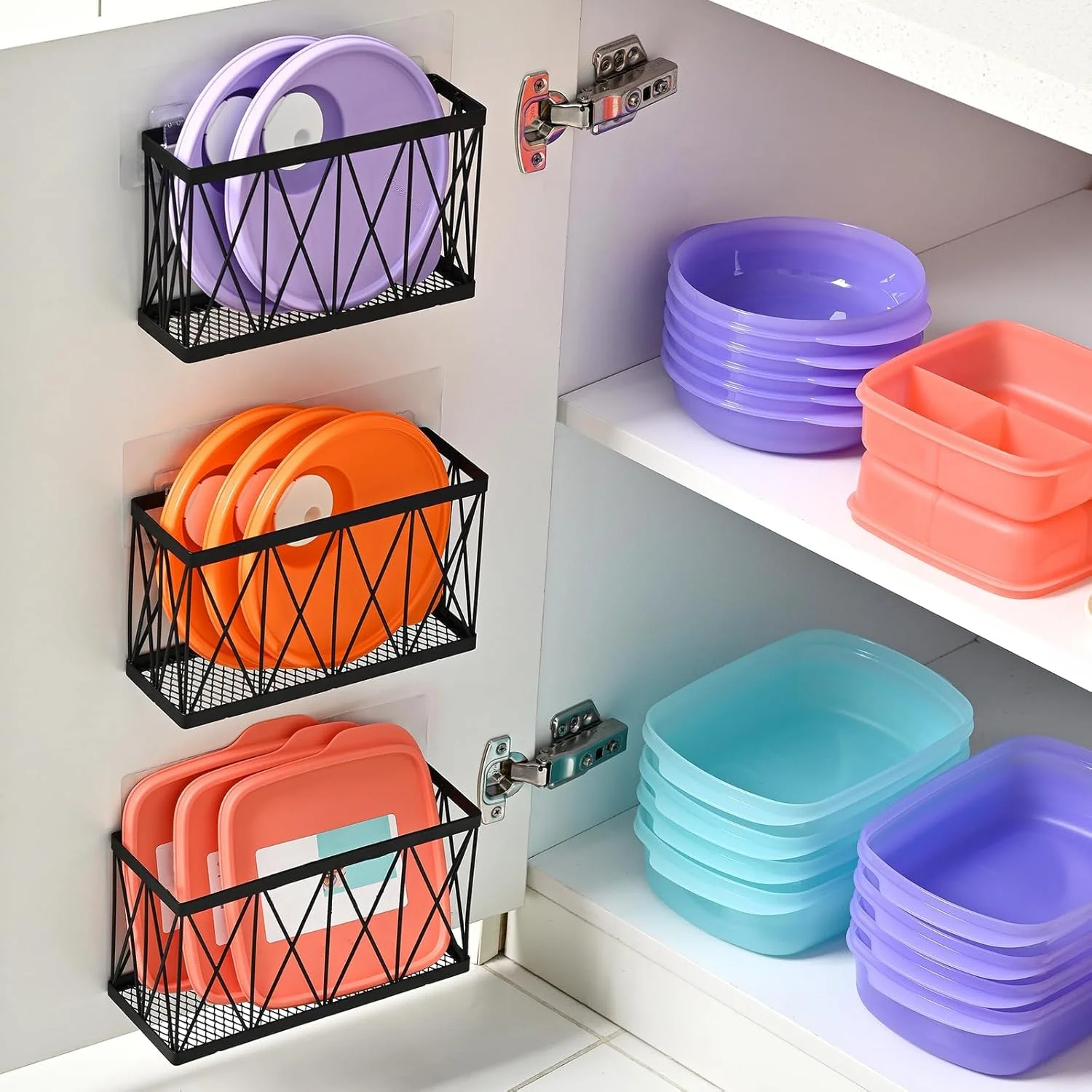 بسته 3 عددی ارگانایزر کابینت - ارگانایزر درب چسبی باریک نصب شده روی دیوار داخل درب کابینت برای آشپزخانه، حمام، انبار، زیر سینک