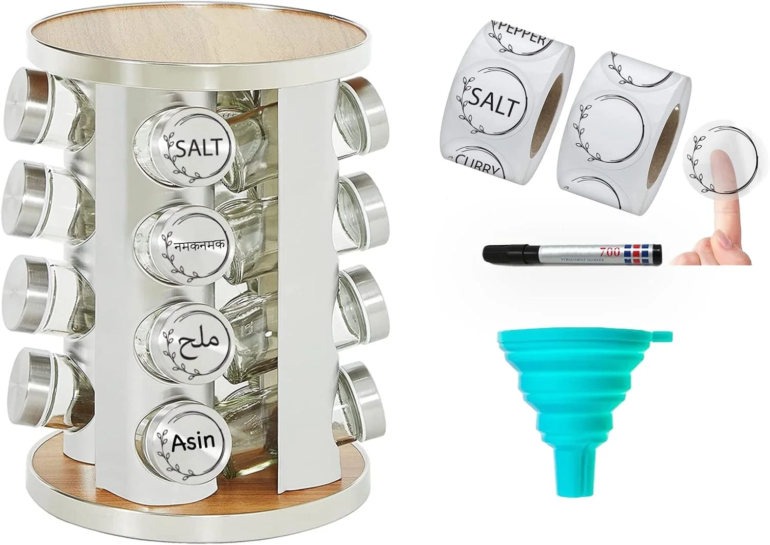 جا ادویه چرخشی PESCADOR، قفسه نگهدارنده ادویه برای سازماندهی کابینت آشپزخانه، استند جای ادویه برای چاشنی و گیاهان خشک - قفسه ادویه برای کابینت نگهداری آشپزخانه - سازمان دهنده آشپزخانه (کاروسل 16 شیشه)