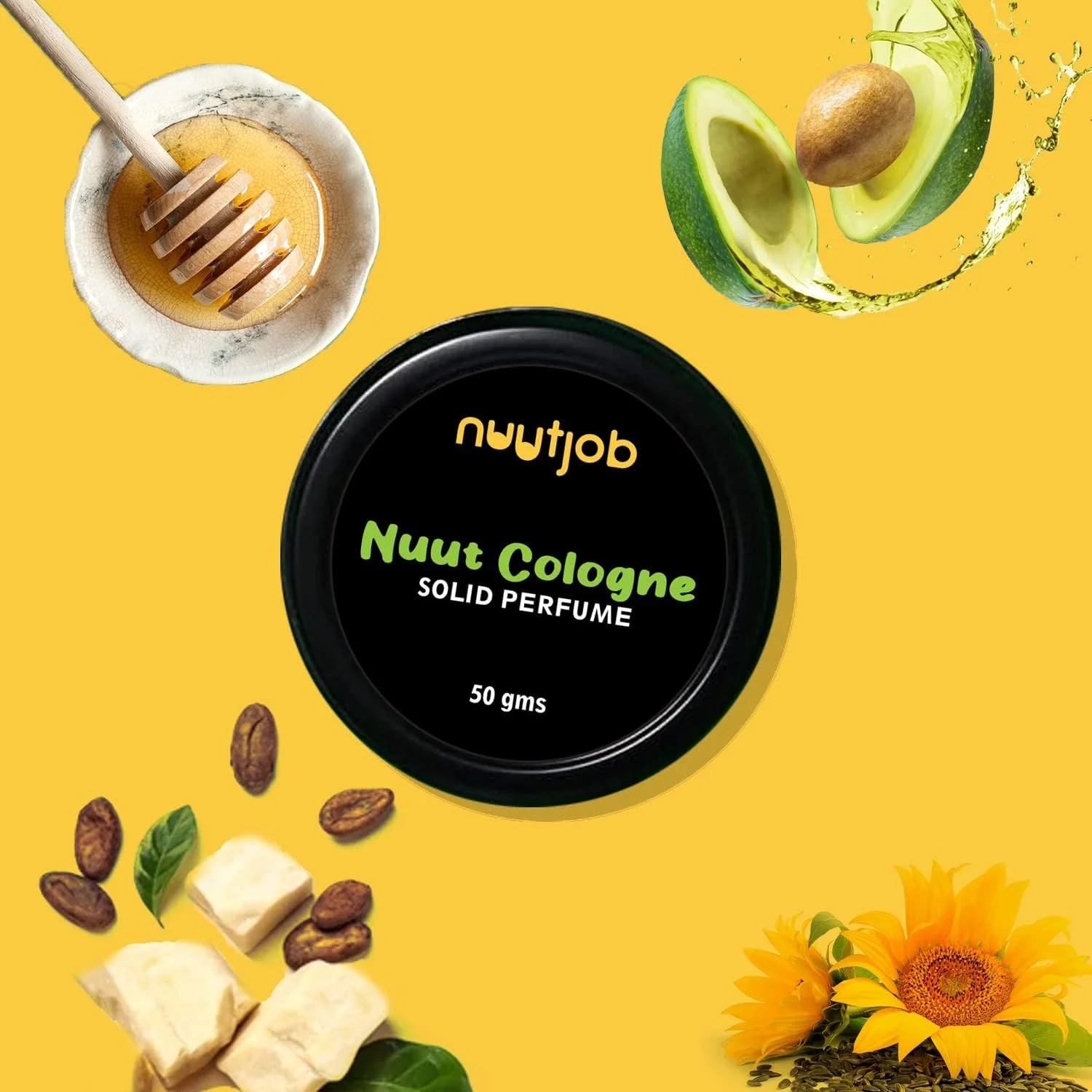 عطر جامد مردانه نووت جاب مدل Nuut Cologne بسته 50 گرمی | عطر جامد با ماندگاری طولانی | دئودورانت مخصوص آقایان | ساخته شده با موم زنبور عسل و شی باتر | ضد خارش و ضد بوی نامطبوع برای بدن