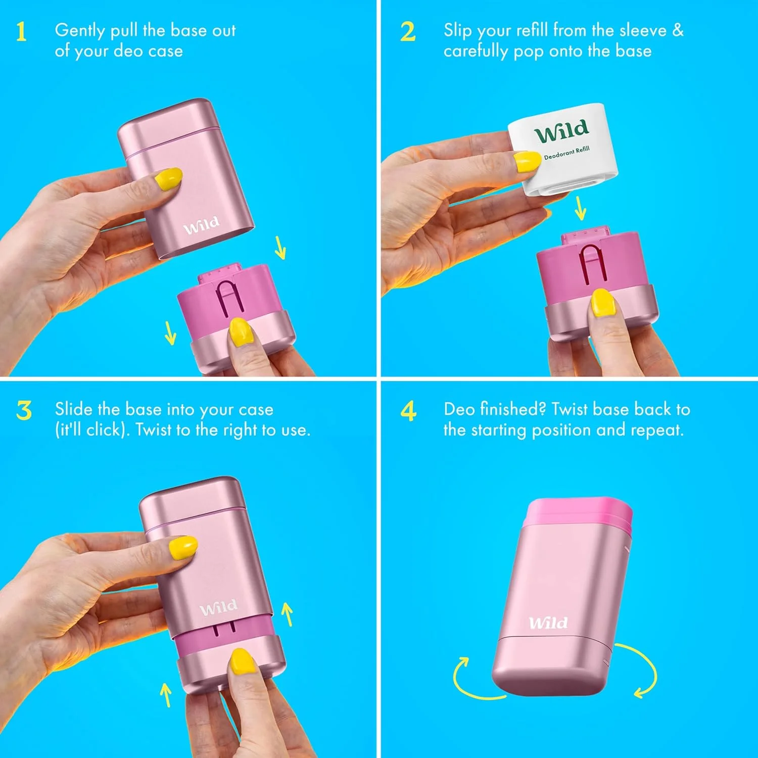 Wild - دئودورانت طبیعی قابل شارژ - بدون آلومینیوم - بسته سه عددی شارژ مجدد نارگیل و وانیل - وگان - محافظت طولانی مدت - طبیعی - بسته 3 عددی شارژ مجدد 40 گرمی