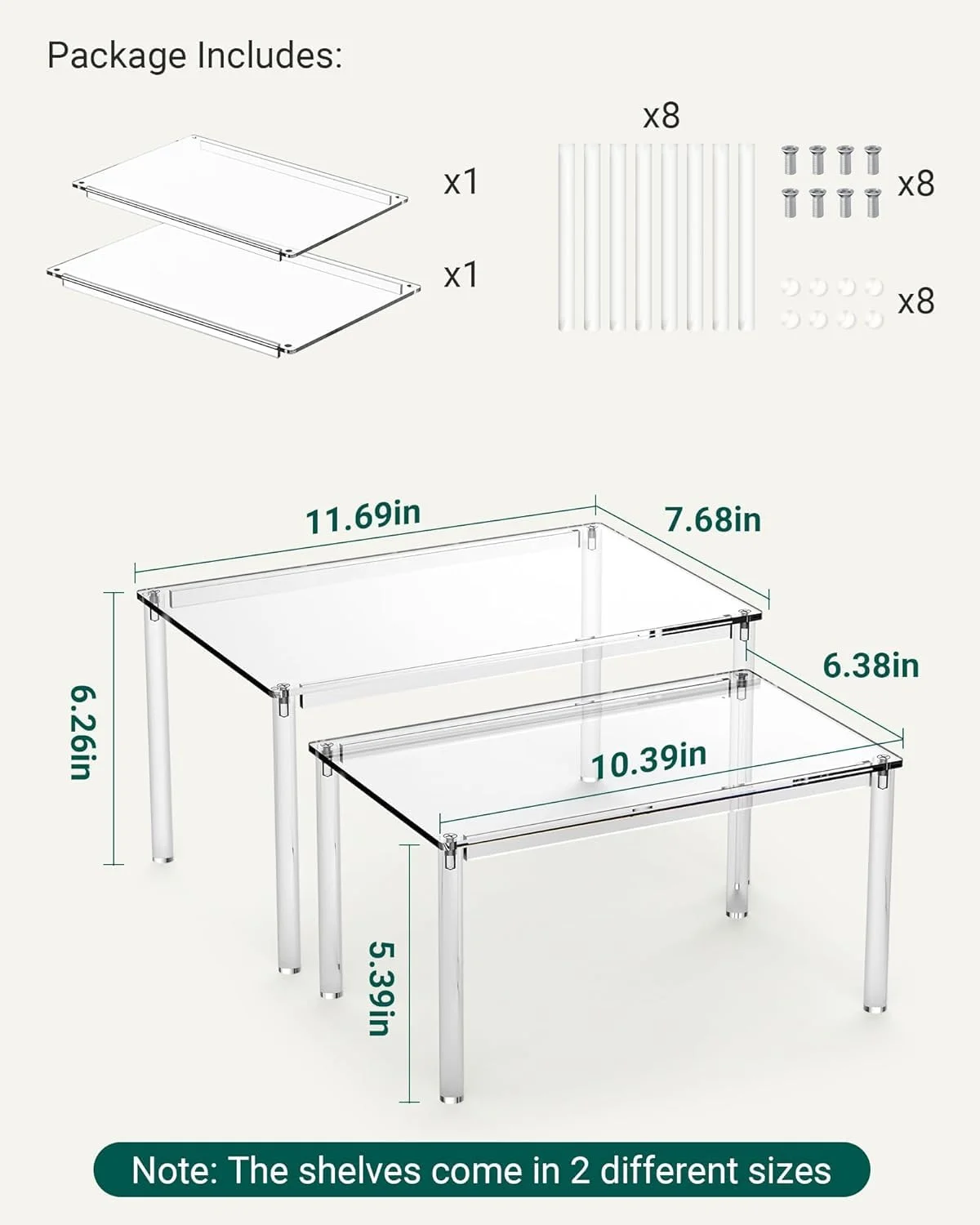 2 عدد قفسه ادویه، سازمان دهنده کابینت اکریلیک شفاف، قفسه های قابل چیدن برای نگهداری و سازماندهی آشپزخانه، سازمان دهنده ادویه جداشدنی با نصب آسان برای میز پیشخوان