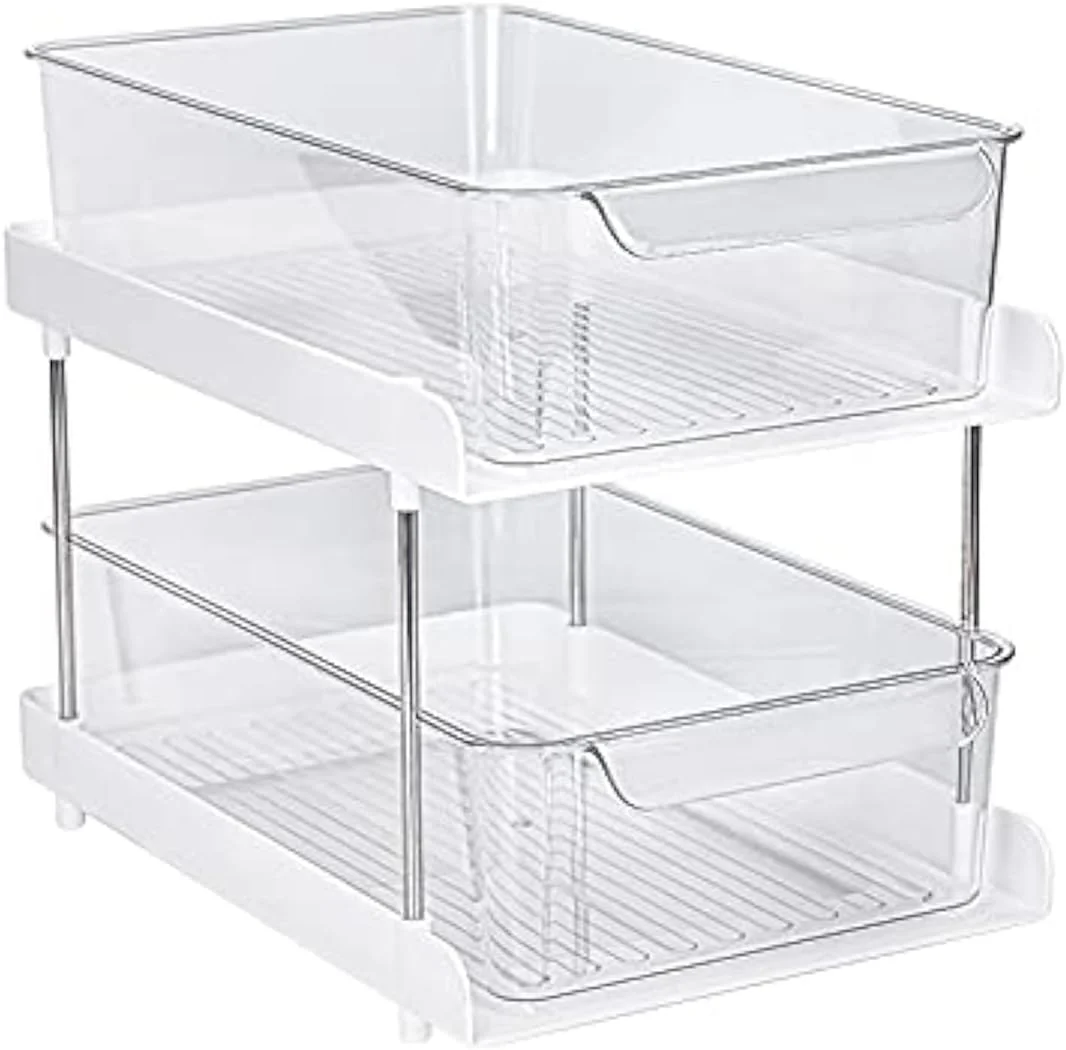 ارگانایزر دو طبقه SKADE با کشوهای شفاف، مناسب برای سازماندهی زیر سینک آشپزخانه و کابینت حمام ارگانایزر دو طبقه SKADE با کشوهای شفاف، مناسب برای سازماندهی زیر سینک آشپزخانه و کابینت حمام